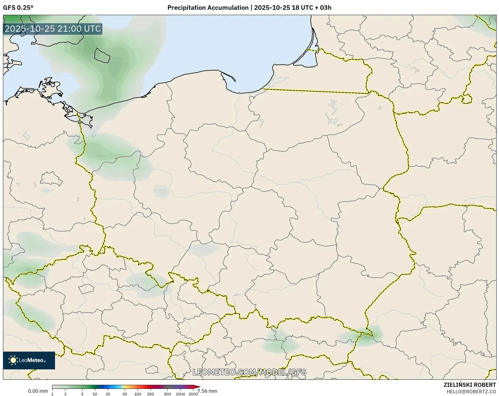 GFS model - Poland, Precipitation Accumulation