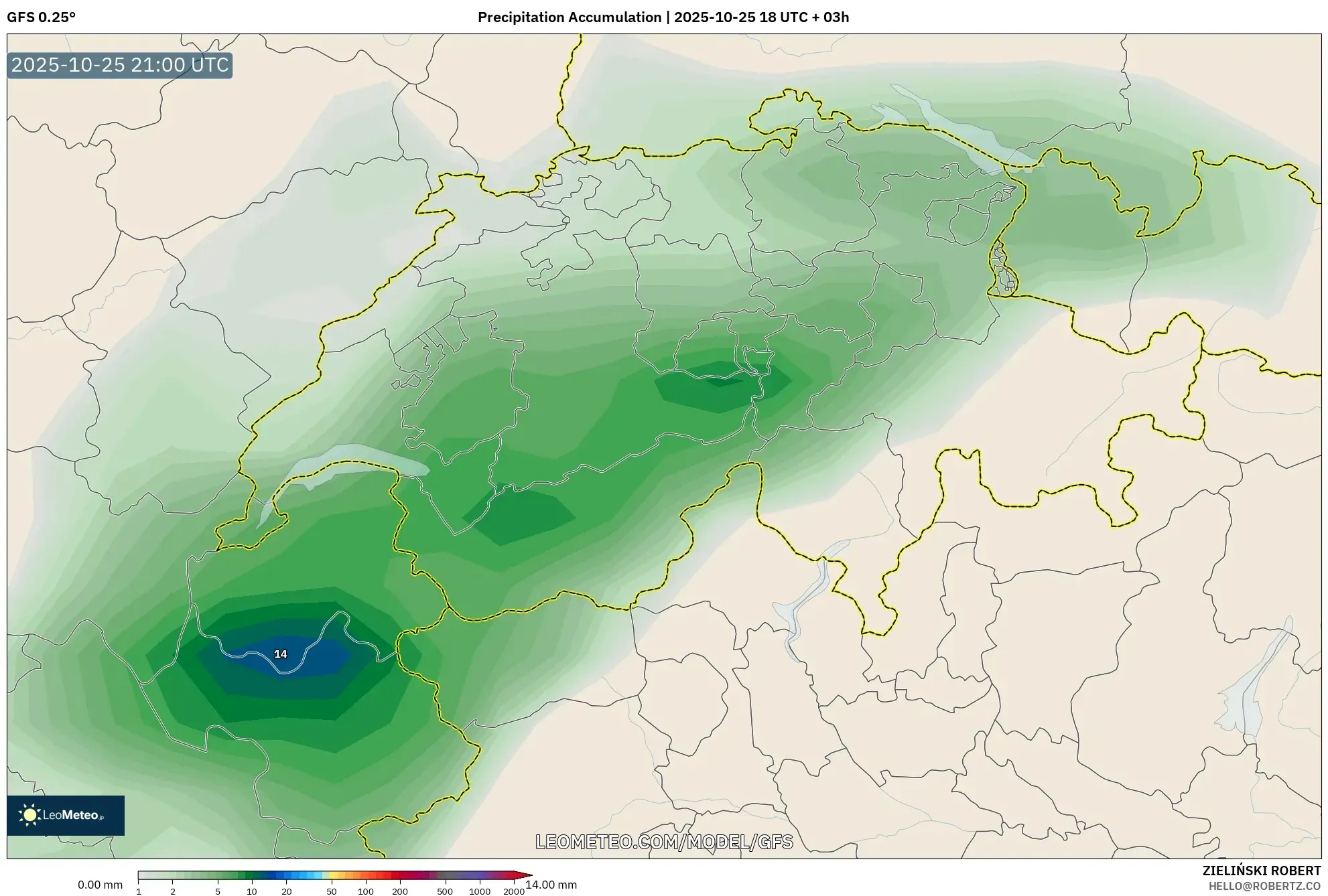 GFS model - Switzerland, Precipitation Accumulation GFS model - Switzerland, Precipitation Accumulation