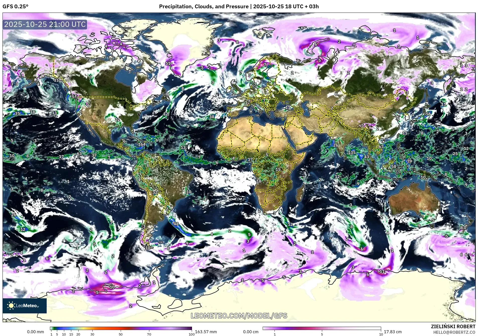 GFS model - World, Precipitation, Clouds, and Pressure GFS model - World, Precipitation, Clouds, and Pressure