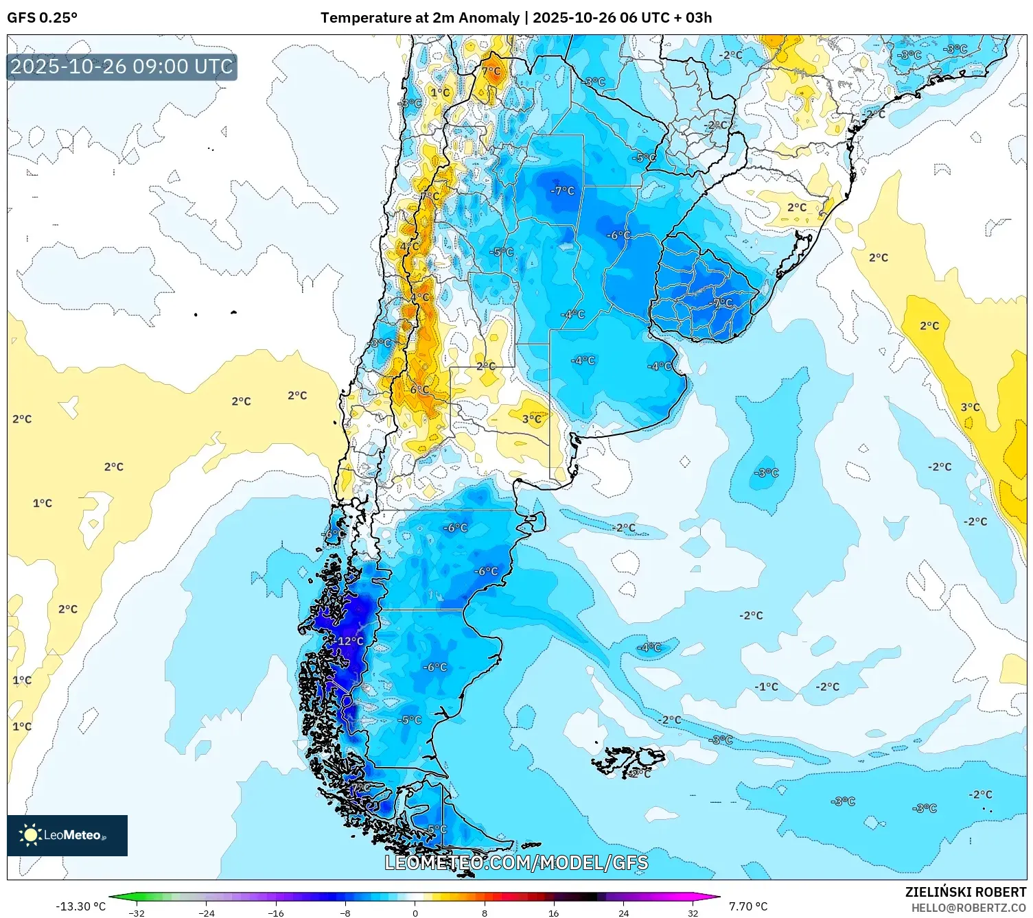 GFS model - Argentina, Temperature at 2m Anomaly GFS model - Argentina, Temperature at 2m Anomaly