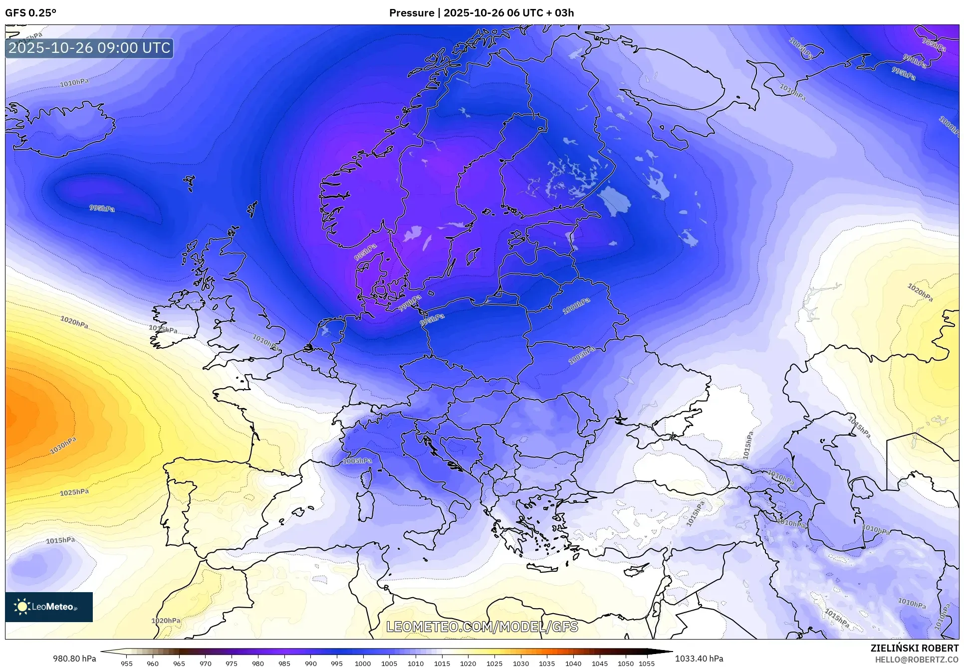 GFS model - Europe, Pressure GFS model - Europe, Pressure