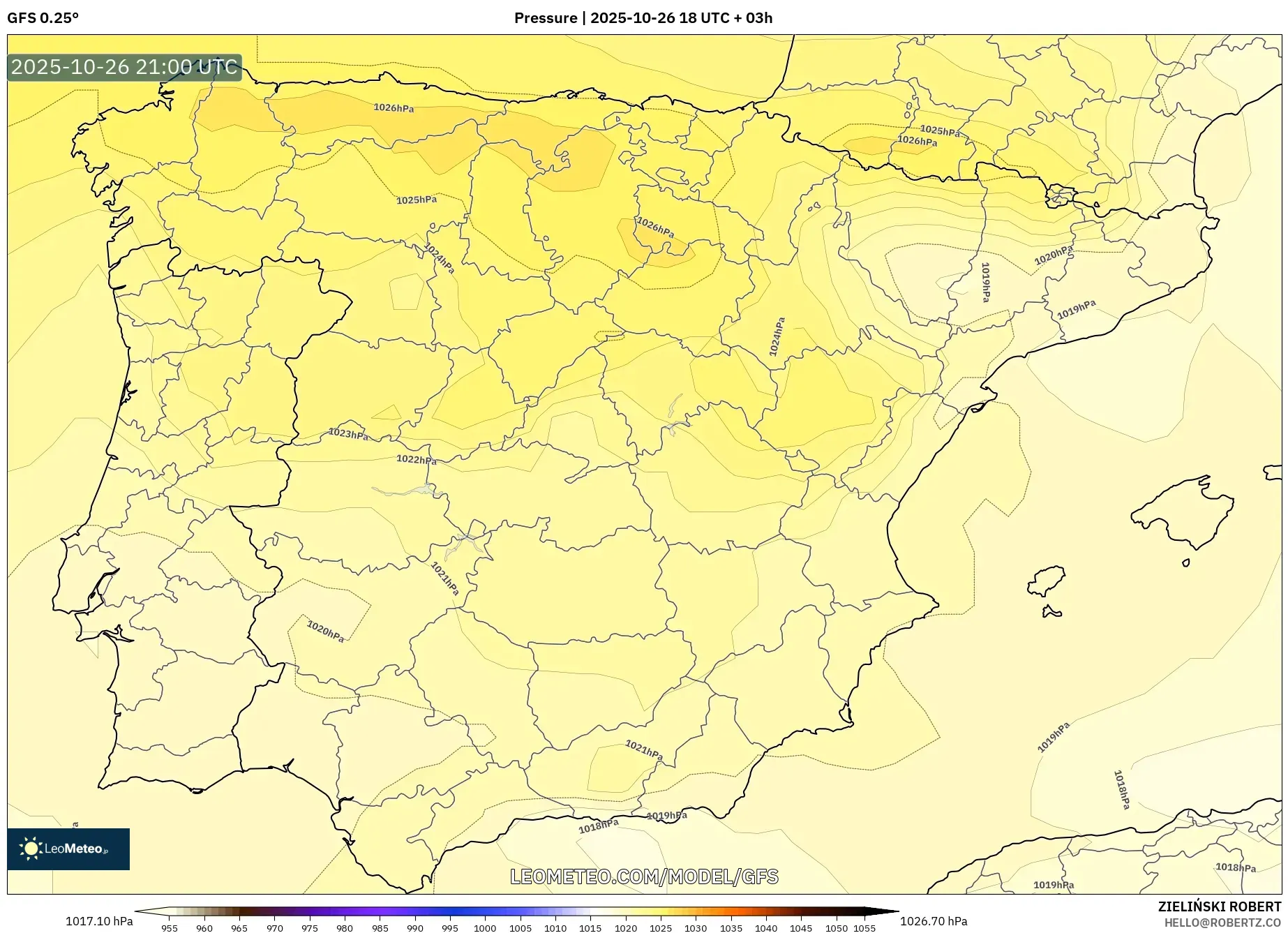GFS model - Spain, Pressure GFS model - Spain, Pressure