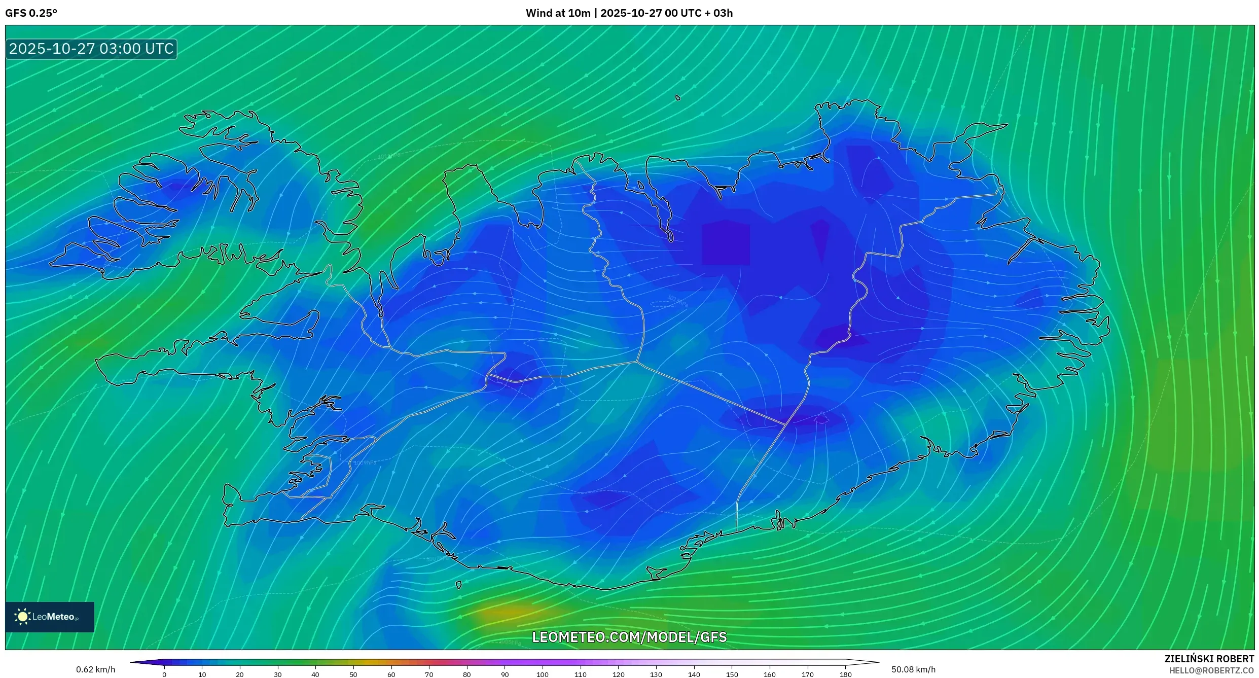 GFS model - Iceland, Wind at 10m GFS model - Iceland, Wind at 10m