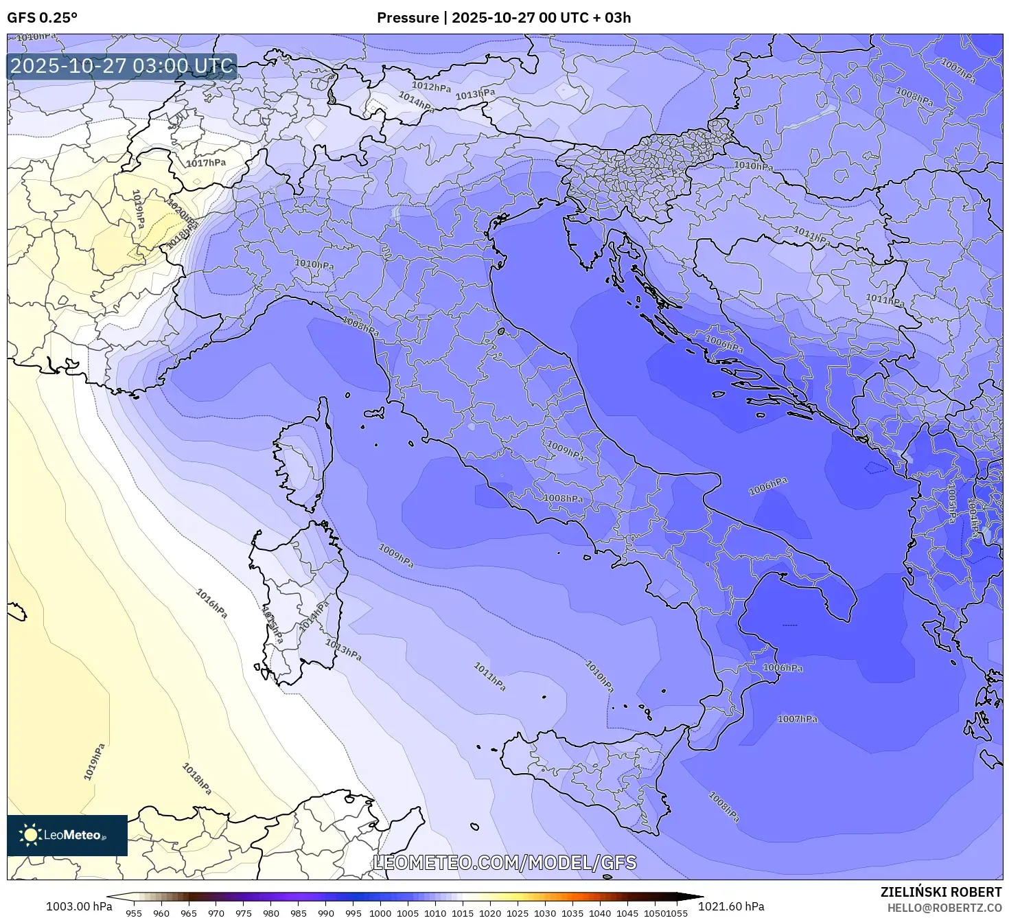 GFS model - Italy, Pressure GFS model - Italy, Pressure