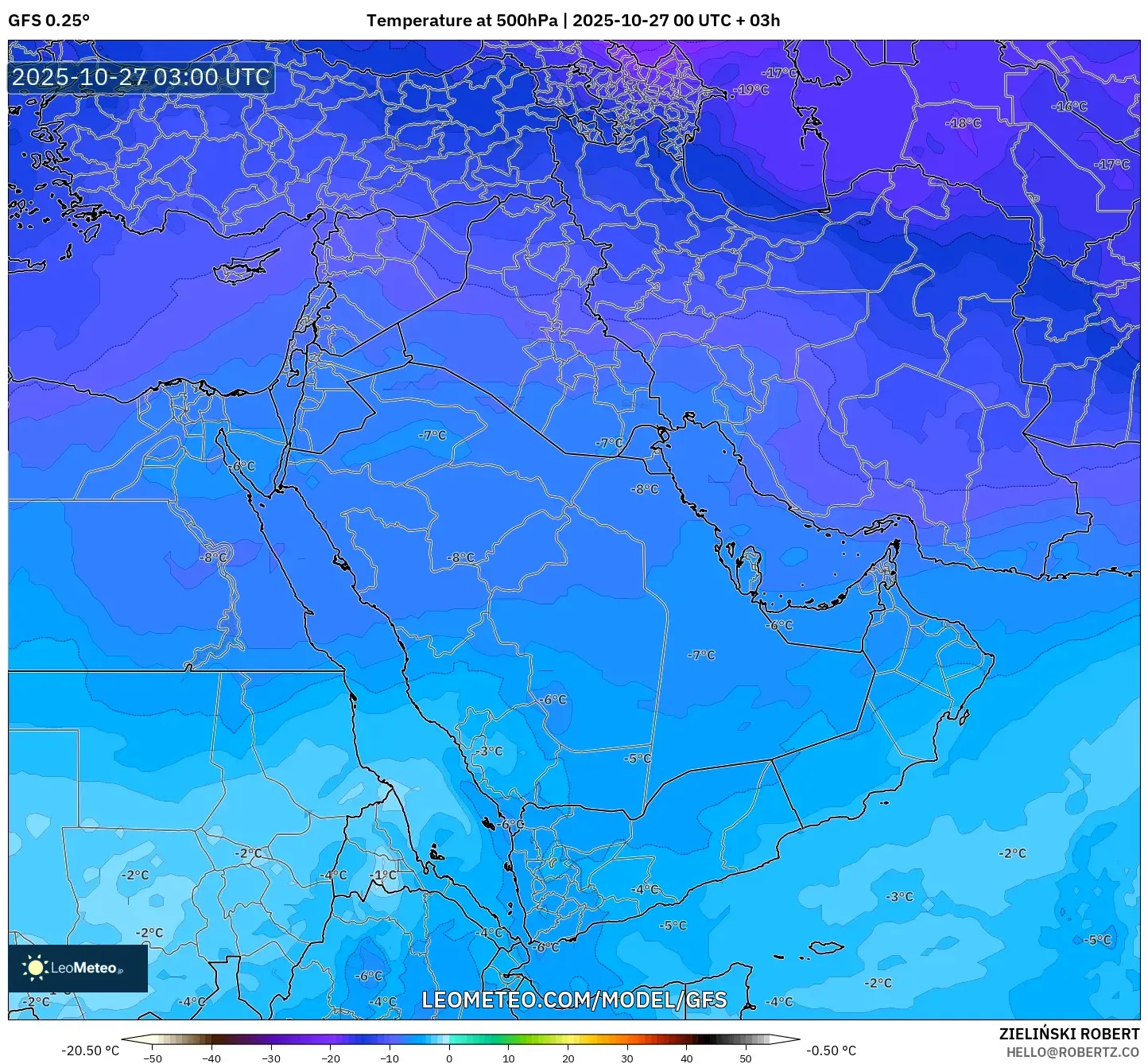 GFS model - Middle East, Temperature at 500hPa GFS model - Middle East, Temperature at 500hPa