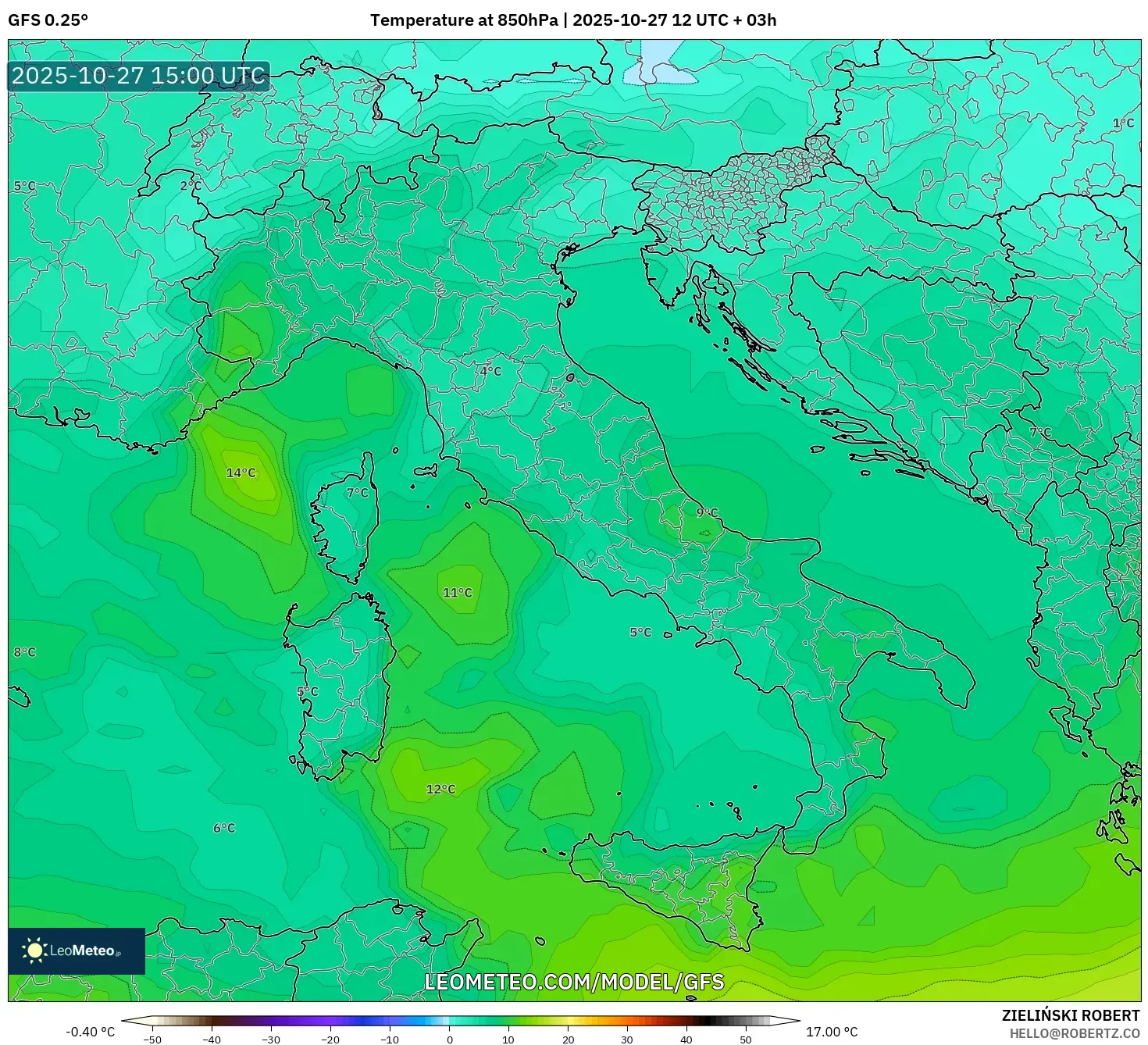 GFS model - Italy, Temperature at 850hPa