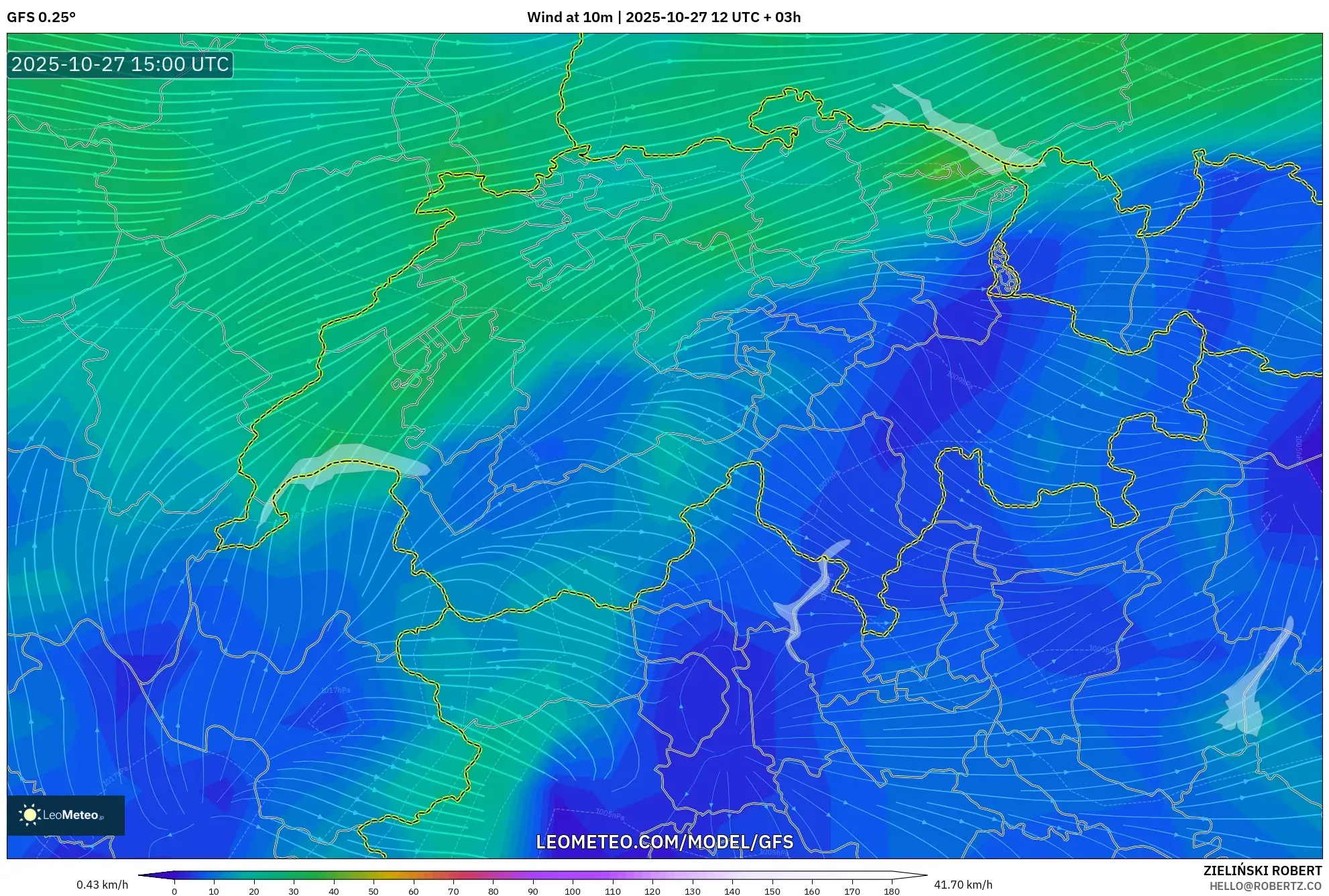 GFS model - Switzerland, Wind at 10m GFS model - Switzerland, Wind at 10m