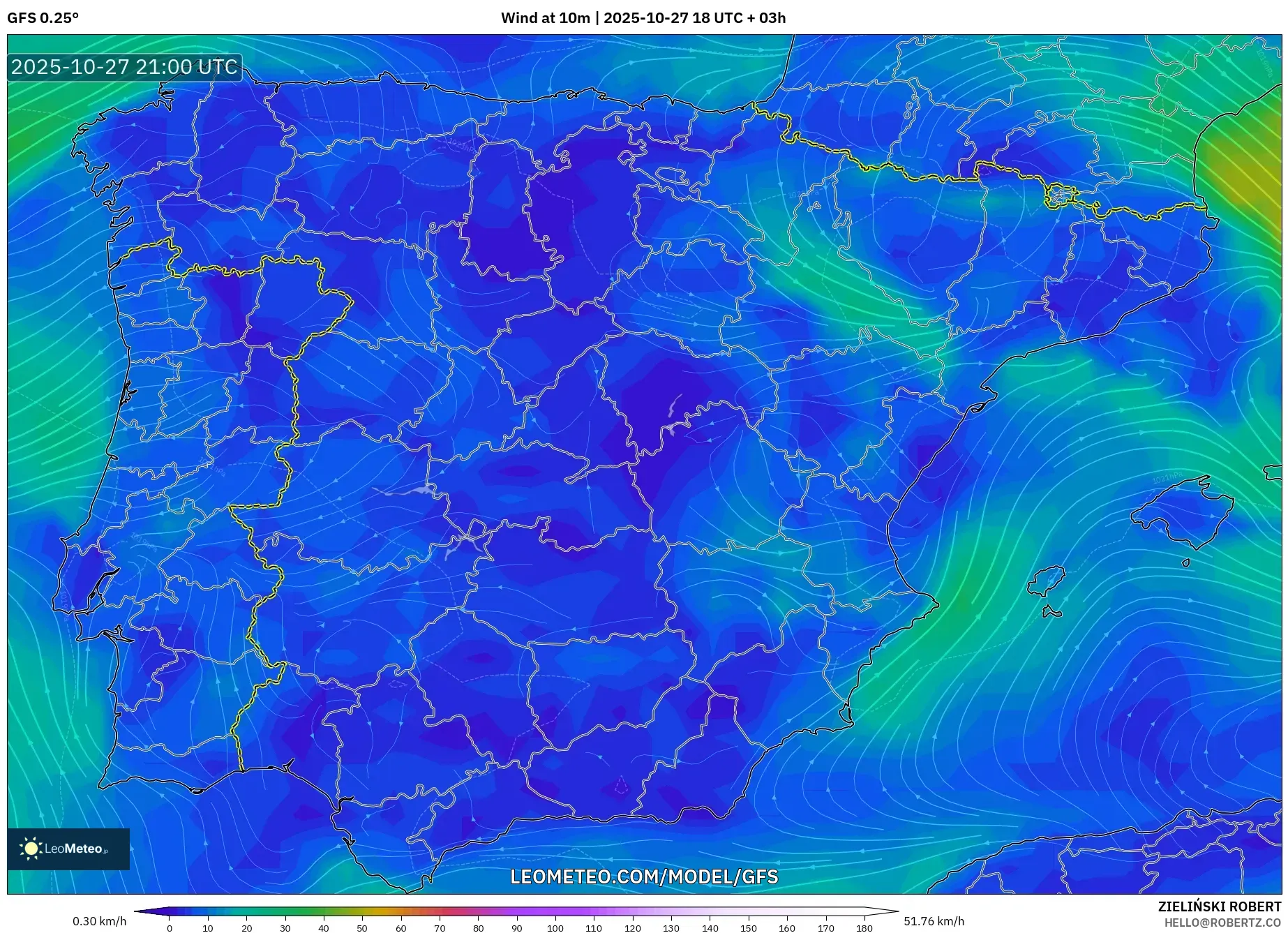 GFS model - Spain, Wind at 10m GFS model - Spain, Wind at 10m