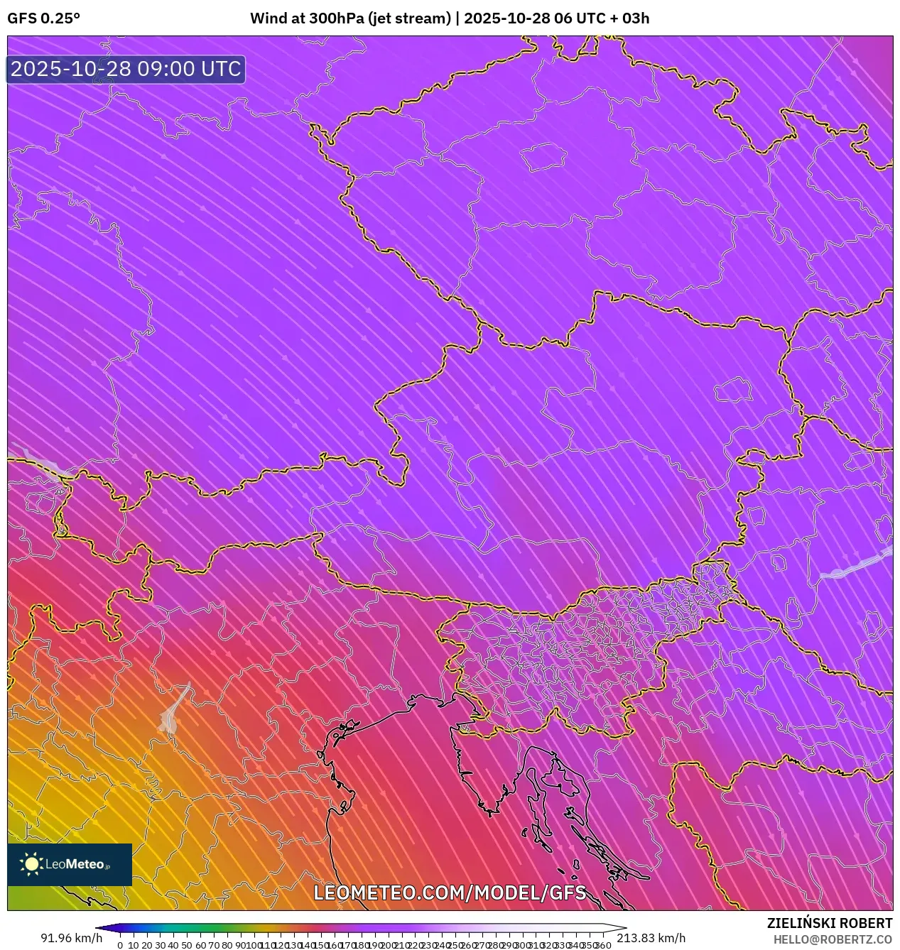 GFS model - Austria, Wind at 300hPa (jet stream) GFS model - Austria, Wind at 300hPa (jet stream)
