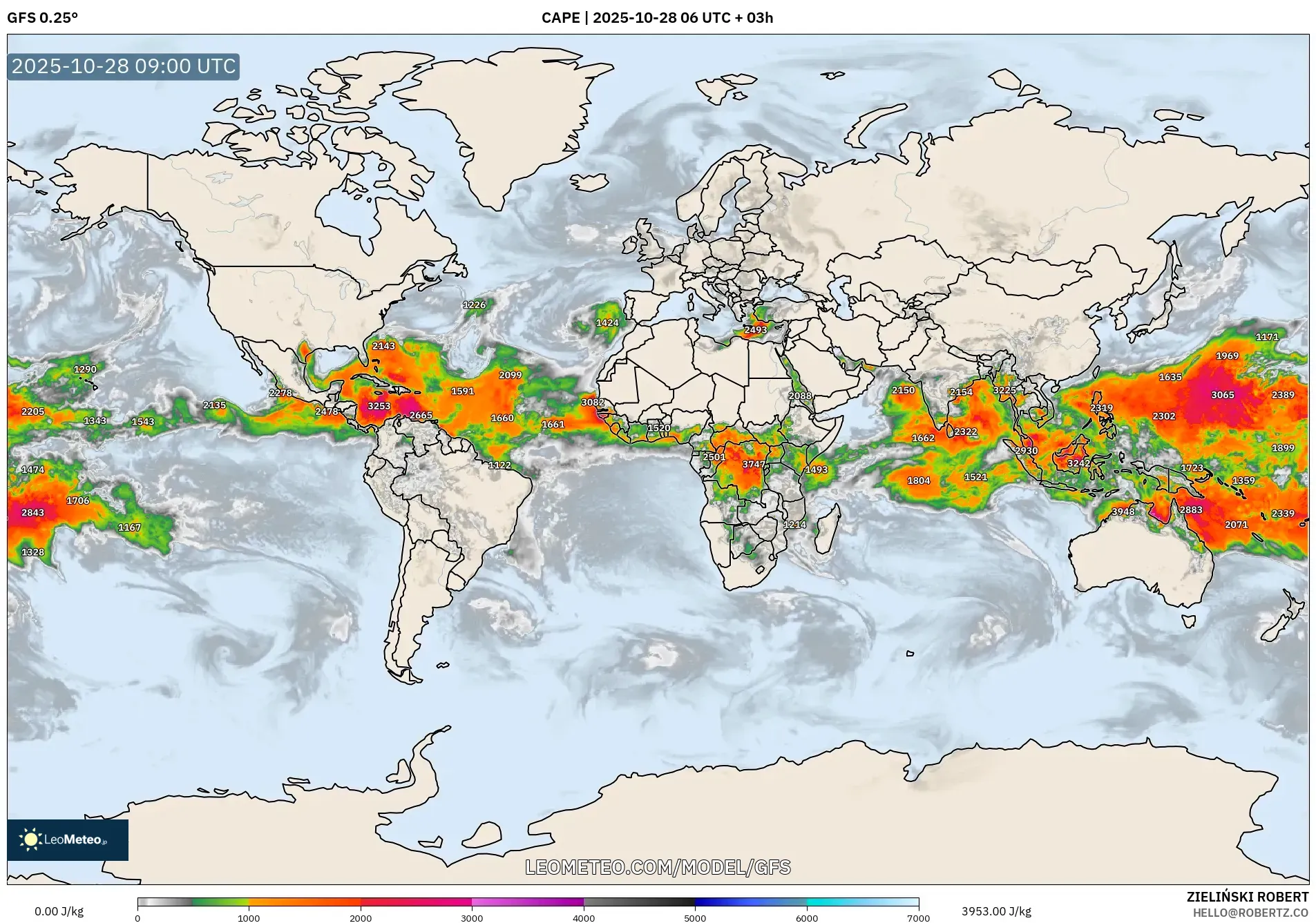 GFS model - World, CAPE GFS model - World, CAPE