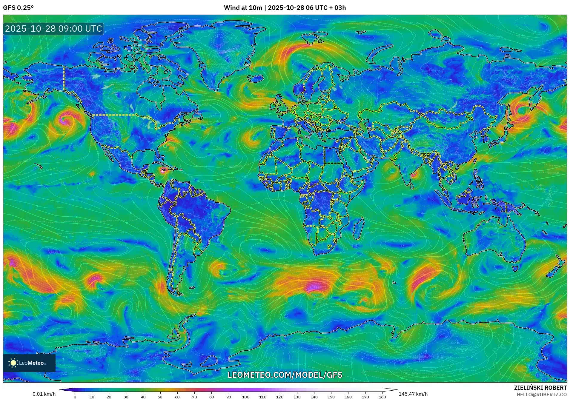 GFS model - World, Wind at 10m GFS model - World, Wind at 10m
