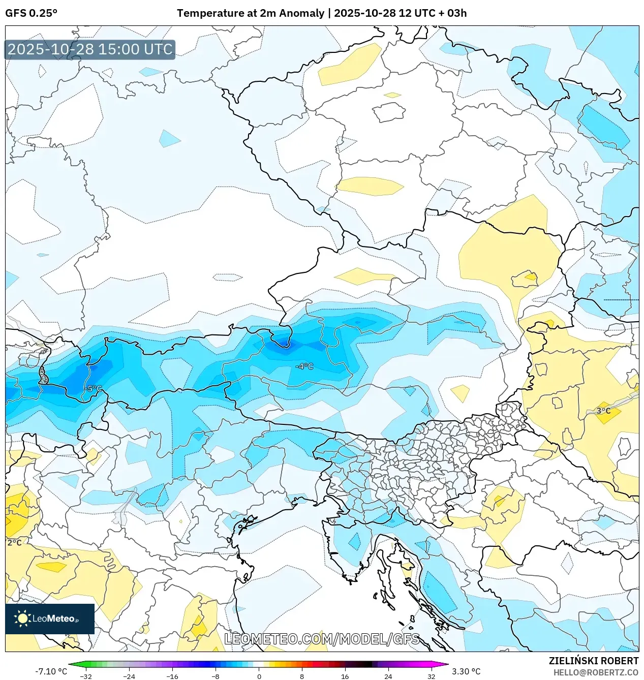 GFS model - Austria, Temperature at 2m Anomaly GFS model - Austria, Temperature at 2m Anomaly