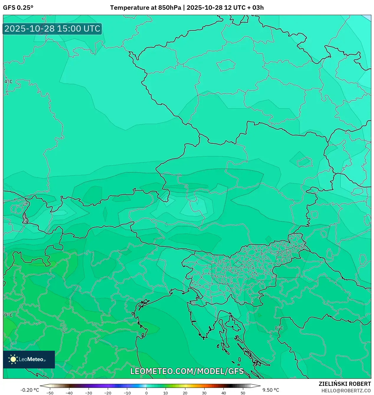 GFS model - Austria, Temperature at 850hPa GFS model - Austria, Temperature at 850hPa