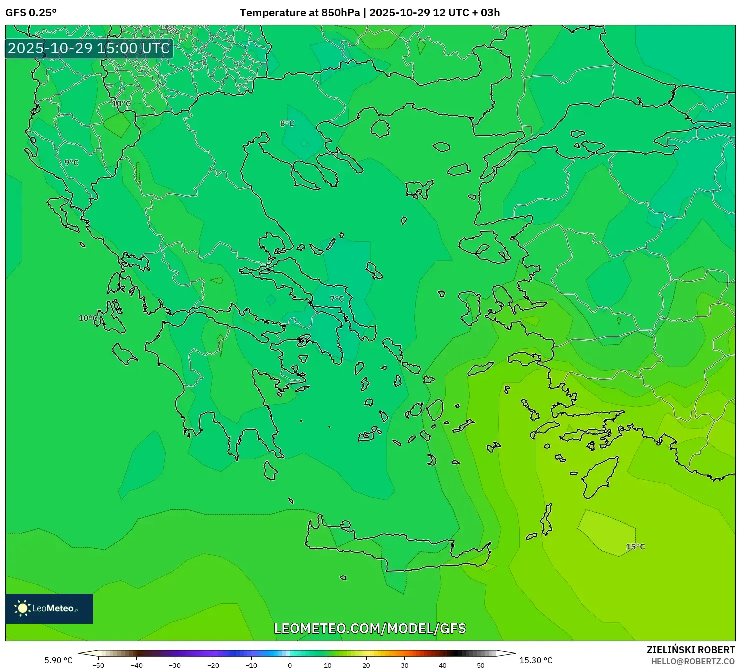 GFS model - Greece, Temperature at 850hPa GFS model - Greece, Temperature at 850hPa