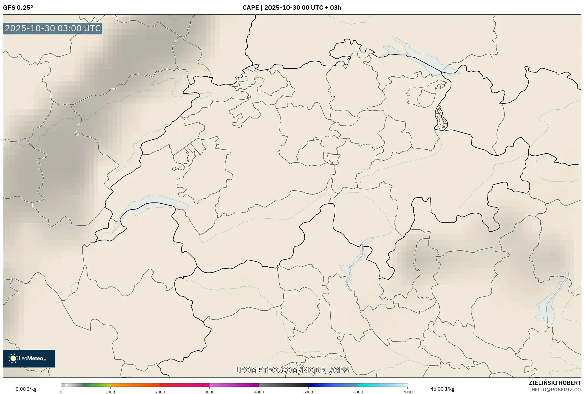 GFS model - Switzerland, CAPE