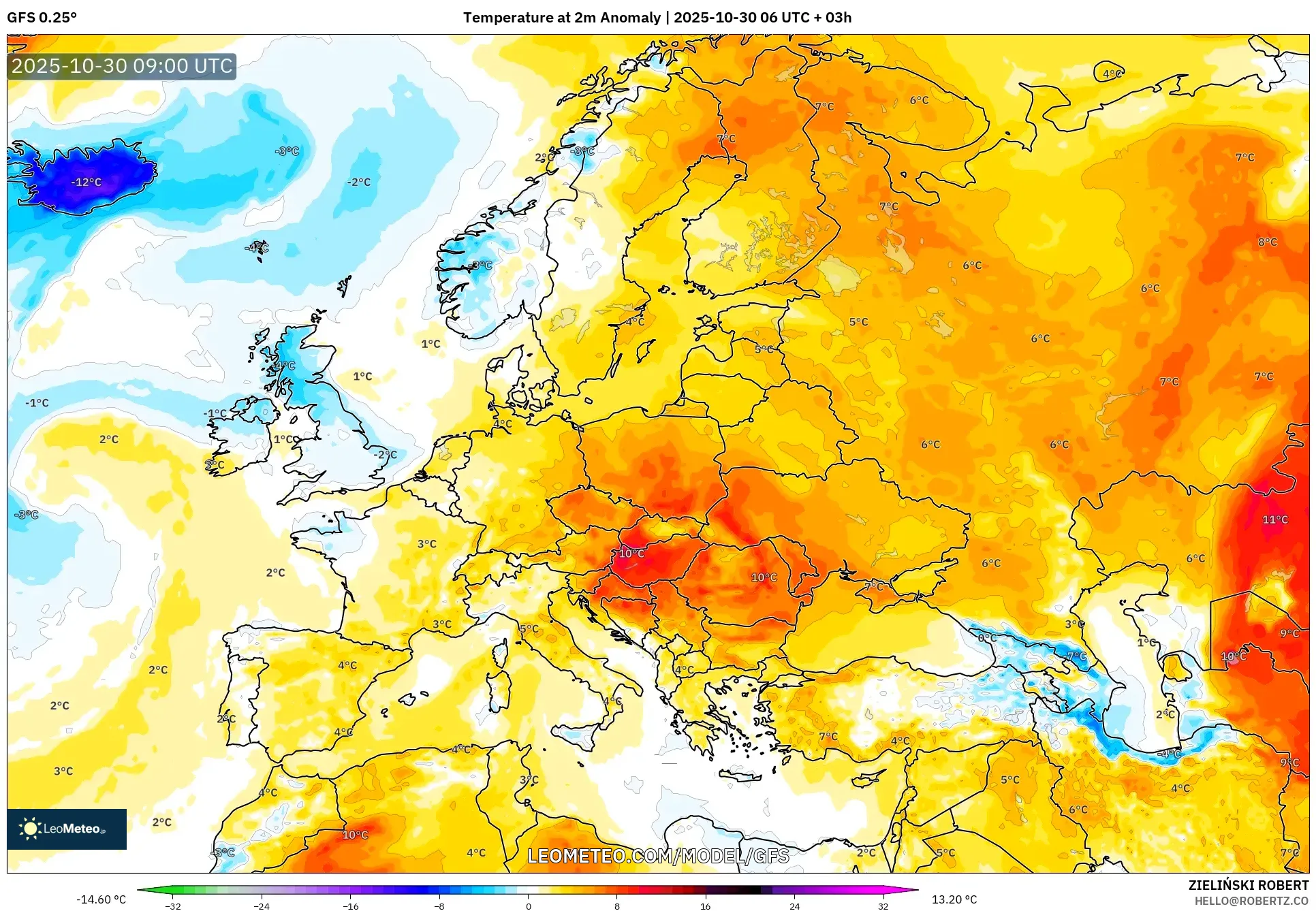 GFS model - Europe, Temperature at 2m Anomaly GFS model - Europe, Temperature at 2m Anomaly