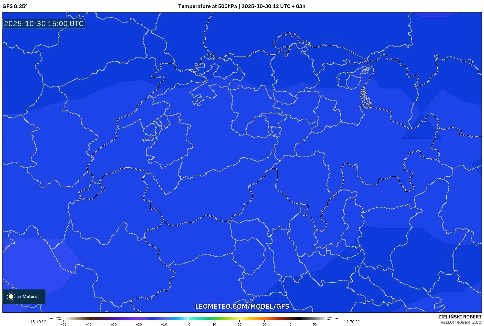 GFS model - Switzerland, Temperature at 500hPa