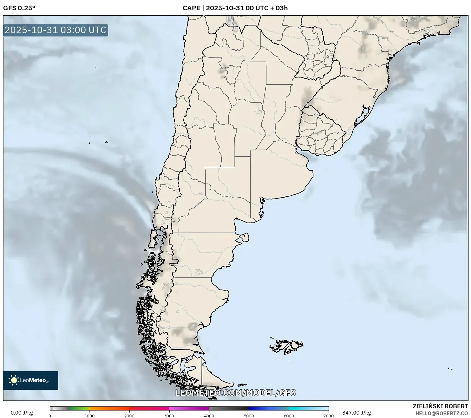 GFS model - Argentina, CAPE GFS model - Argentina, CAPE
