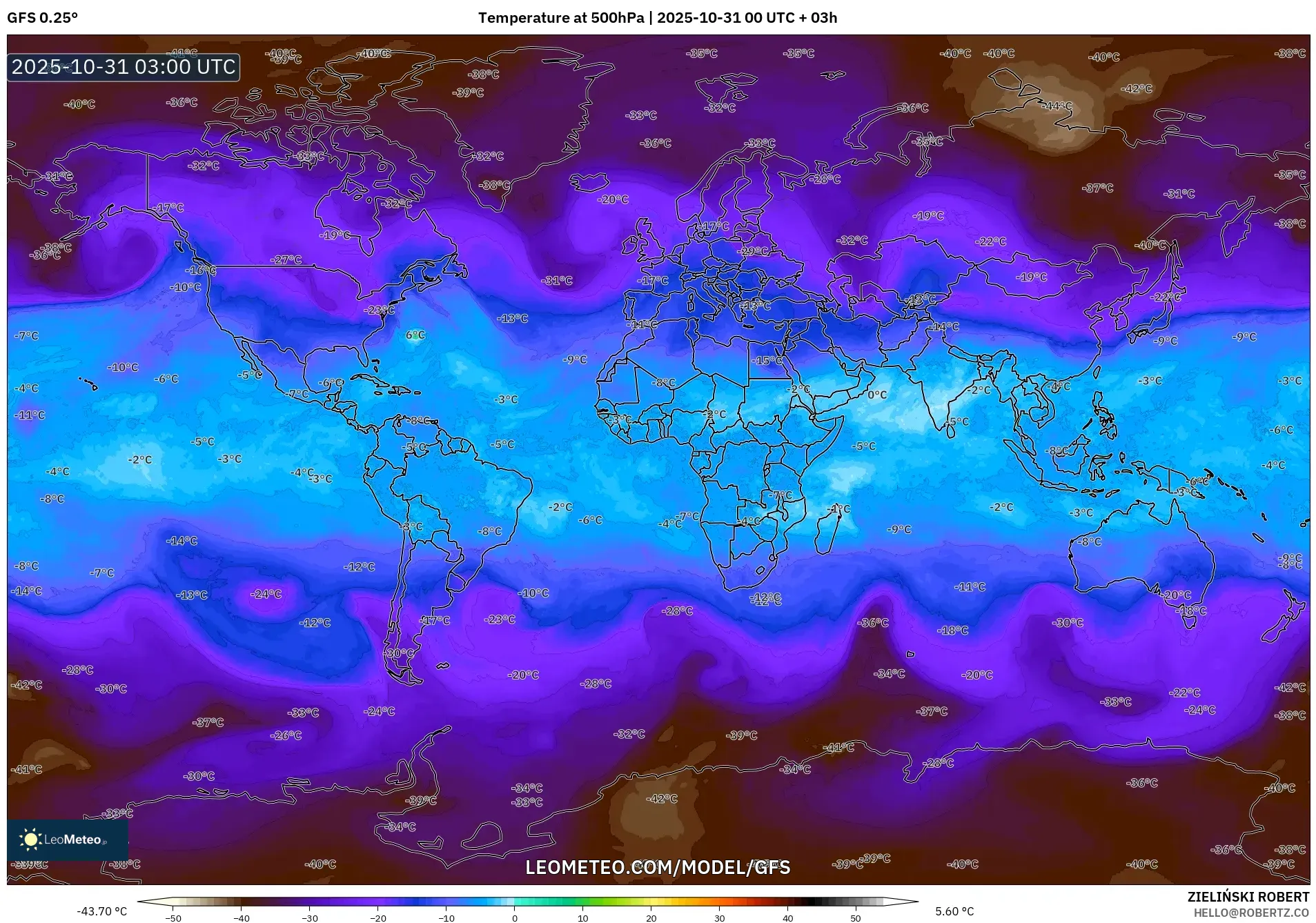 GFS model - World, Temperature at 500hPa GFS model - World, Temperature at 500hPa