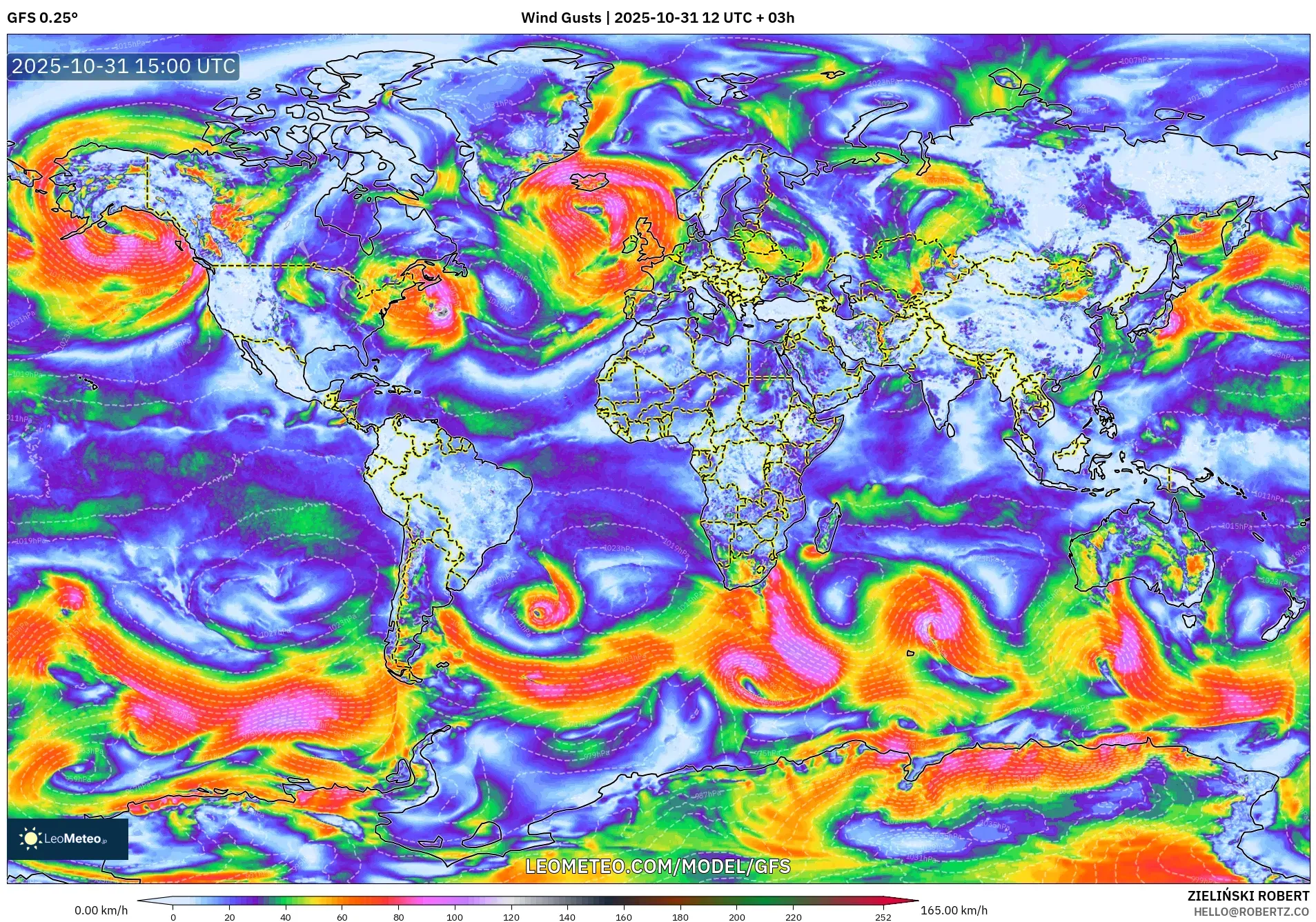 GFS model - World, Wind Gusts GFS model - World, Wind Gusts