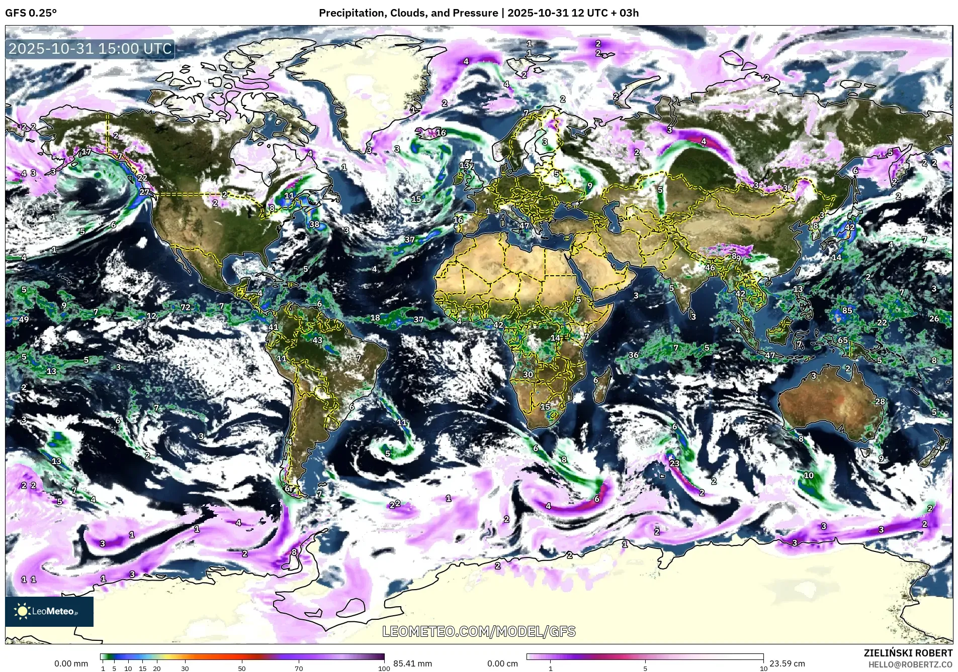 GFS model - World, Precipitation, Clouds, and Pressure GFS model - World, Precipitation, Clouds, and Pressure