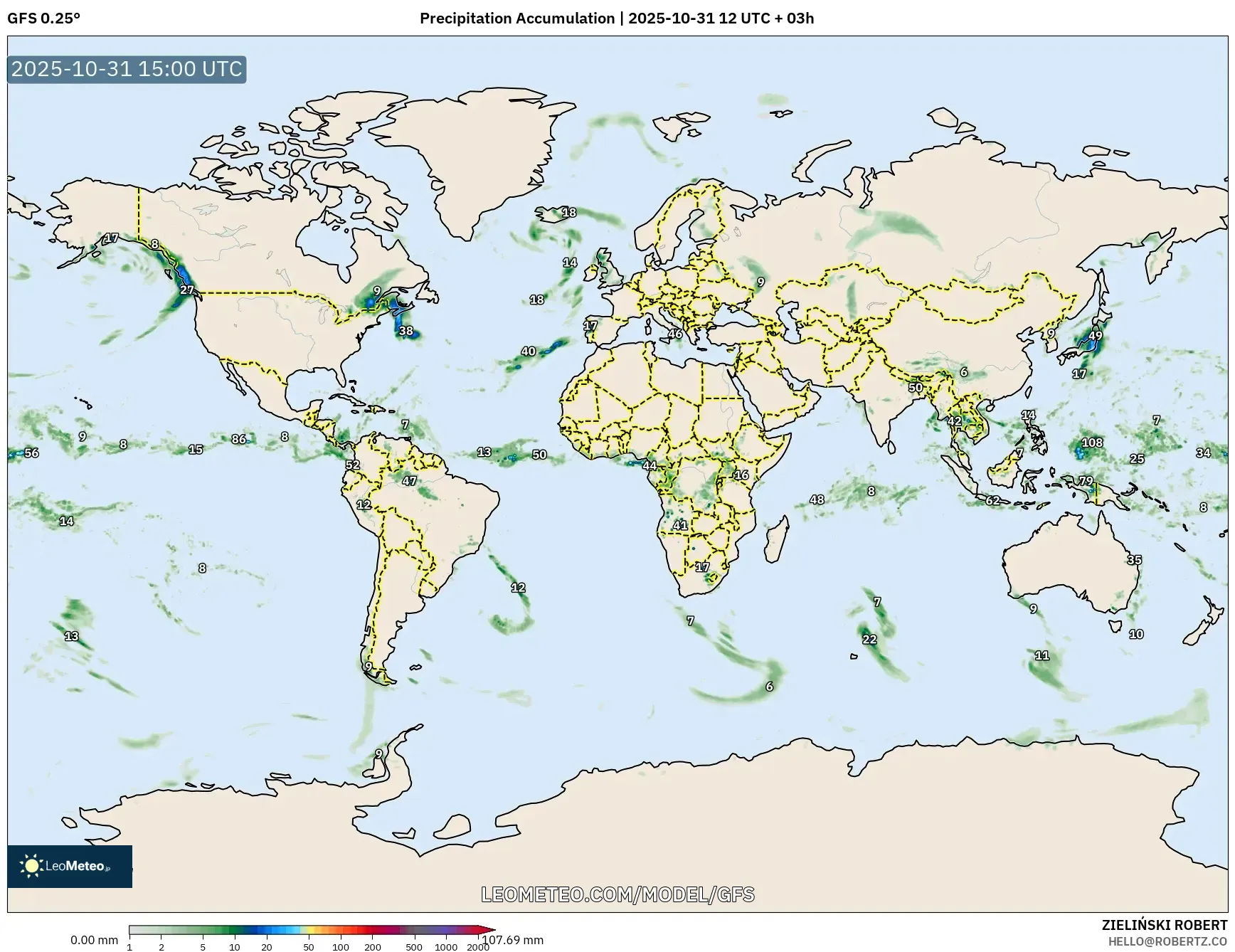 GFS model - World, Precipitation Accumulation GFS model - World, Precipitation Accumulation