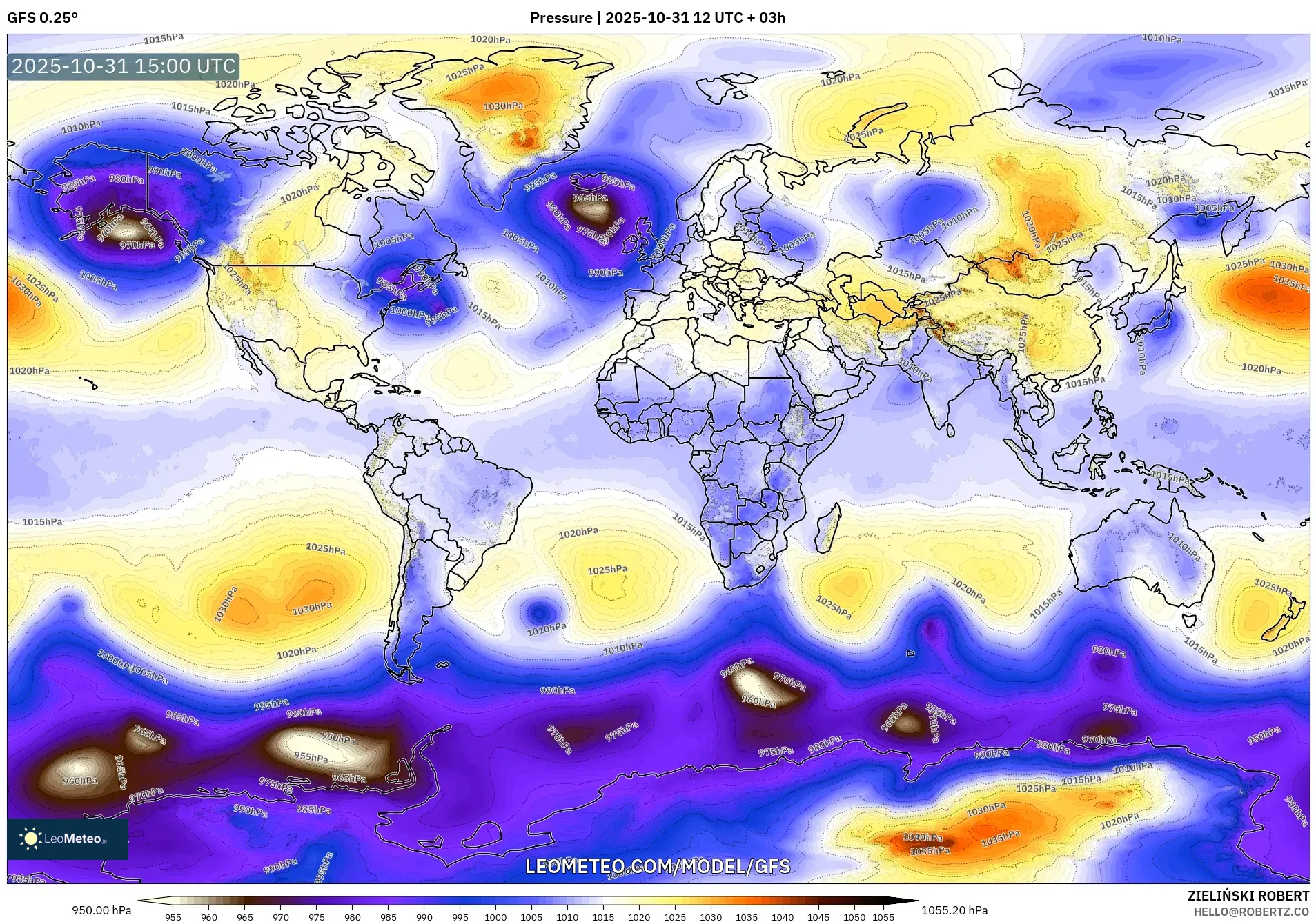 GFS model - World, Pressure GFS model - World, Pressure