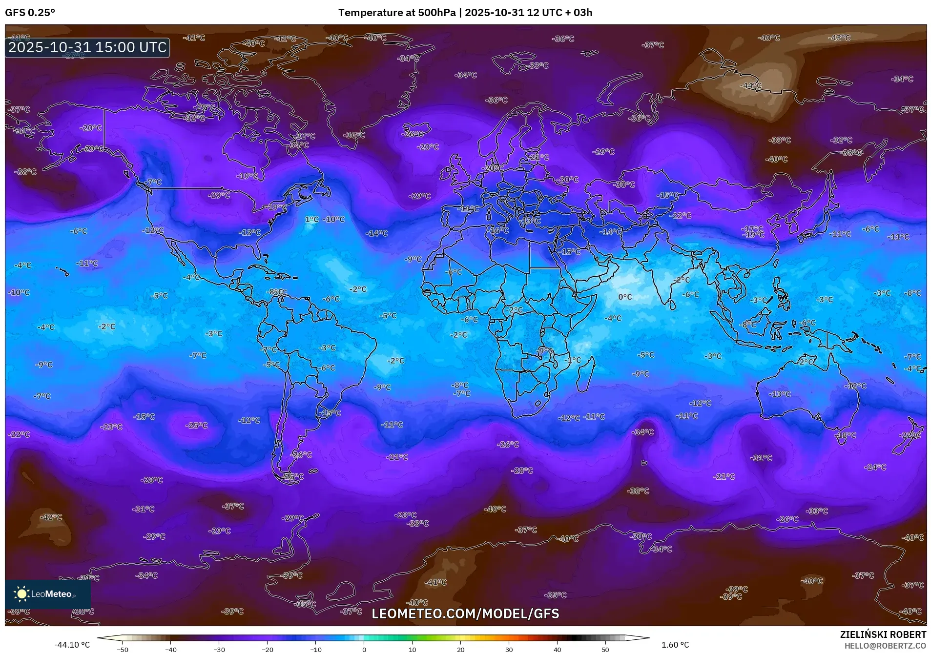 GFS model - World, Temperature at 500hPa GFS model - World, Temperature at 500hPa
