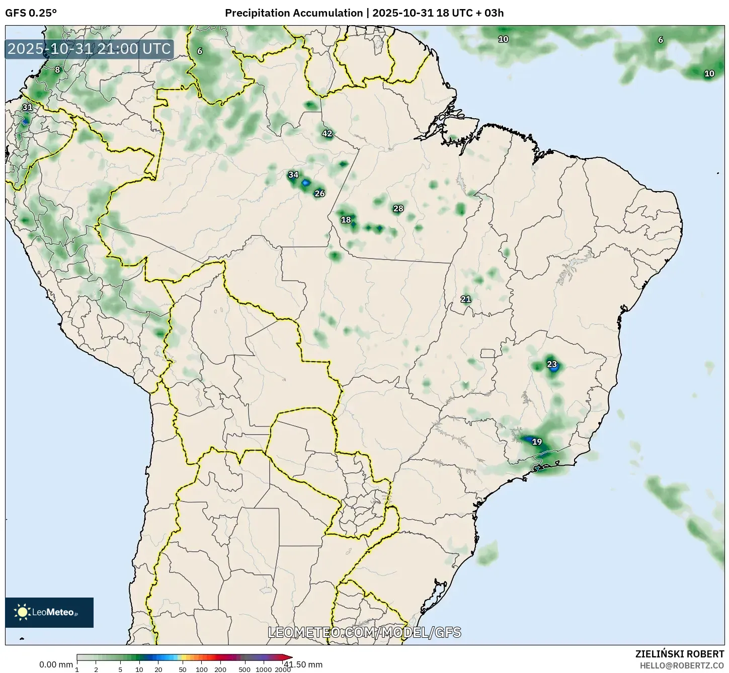 GFS model - Brazil, Precipitation Accumulation