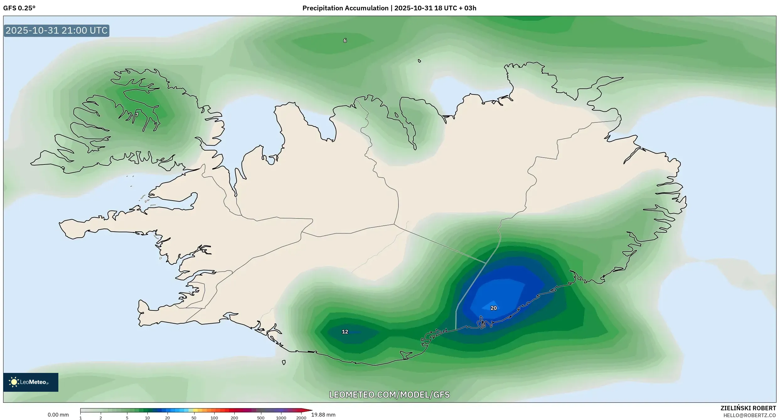 GFS model - Iceland, Precipitation Accumulation GFS model - Iceland, Precipitation Accumulation