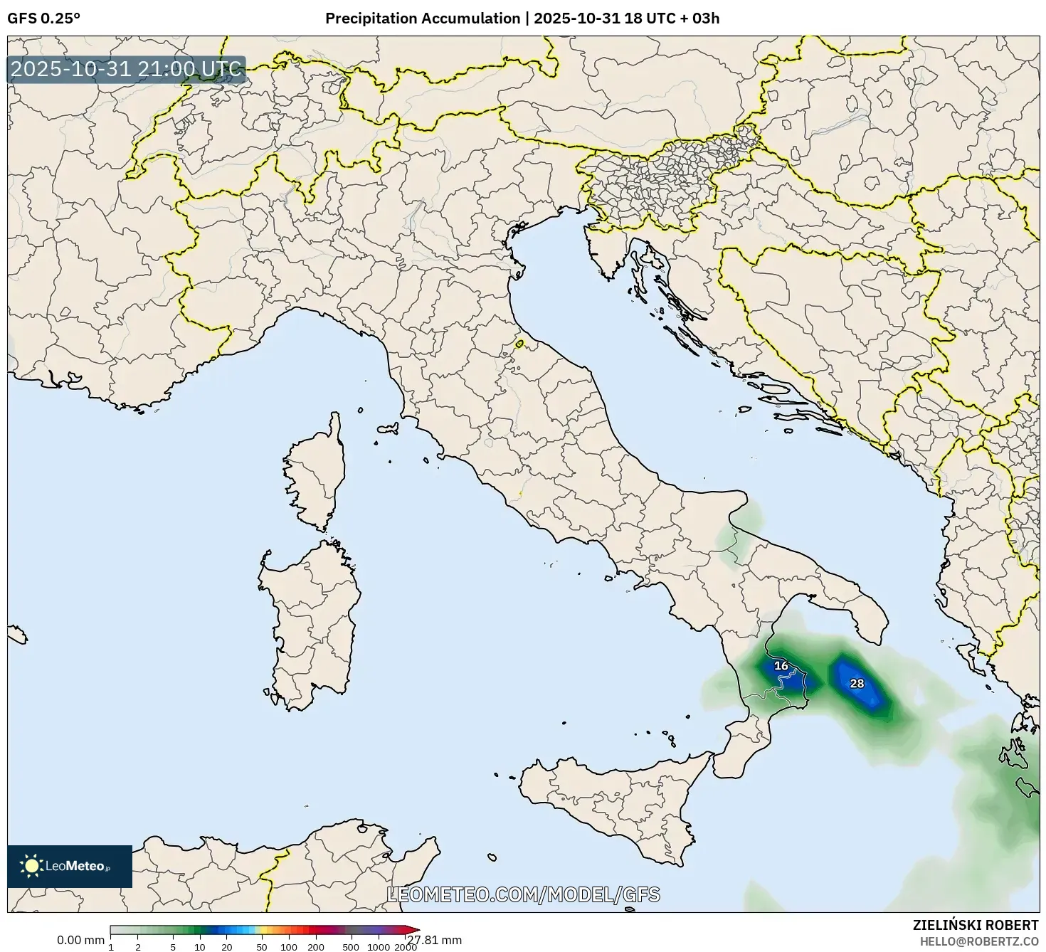 GFS model - Italy, Precipitation Accumulation GFS model - Italy, Precipitation Accumulation