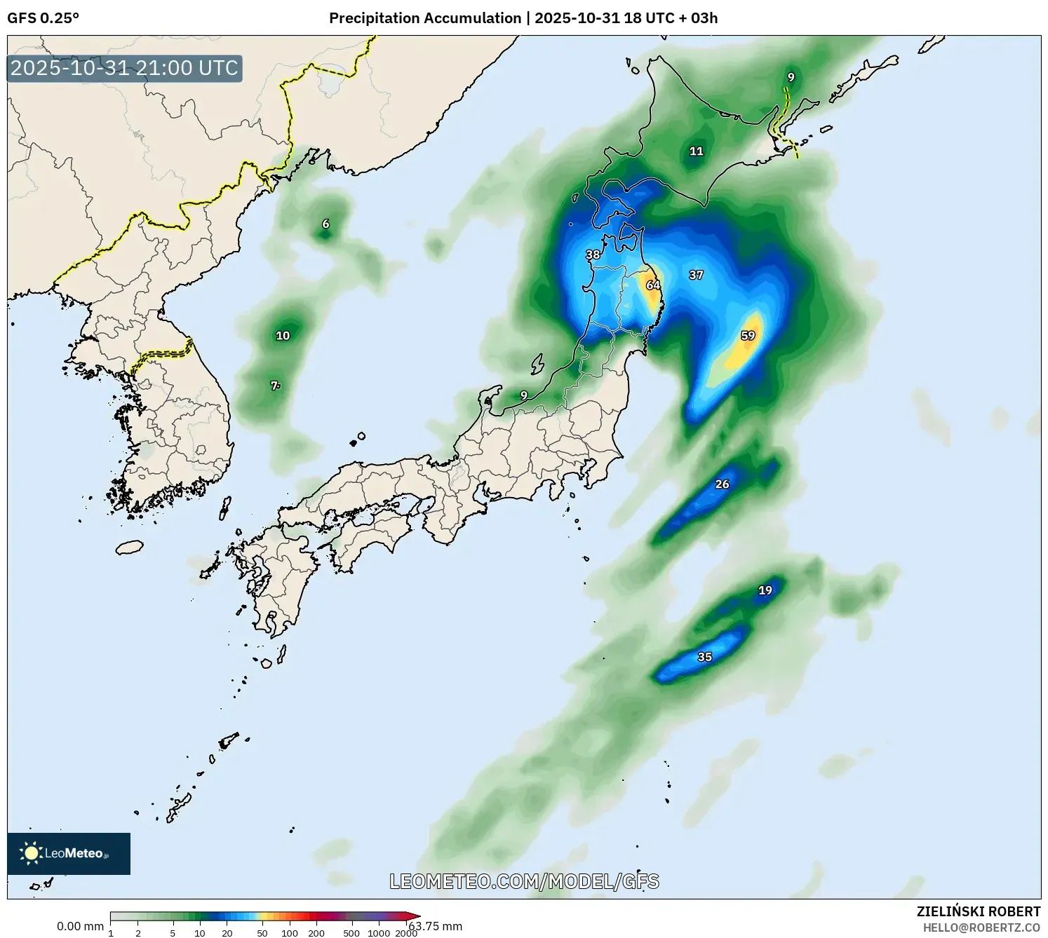 GFS model - Japan, Precipitation Accumulation GFS model - Japan, Precipitation Accumulation