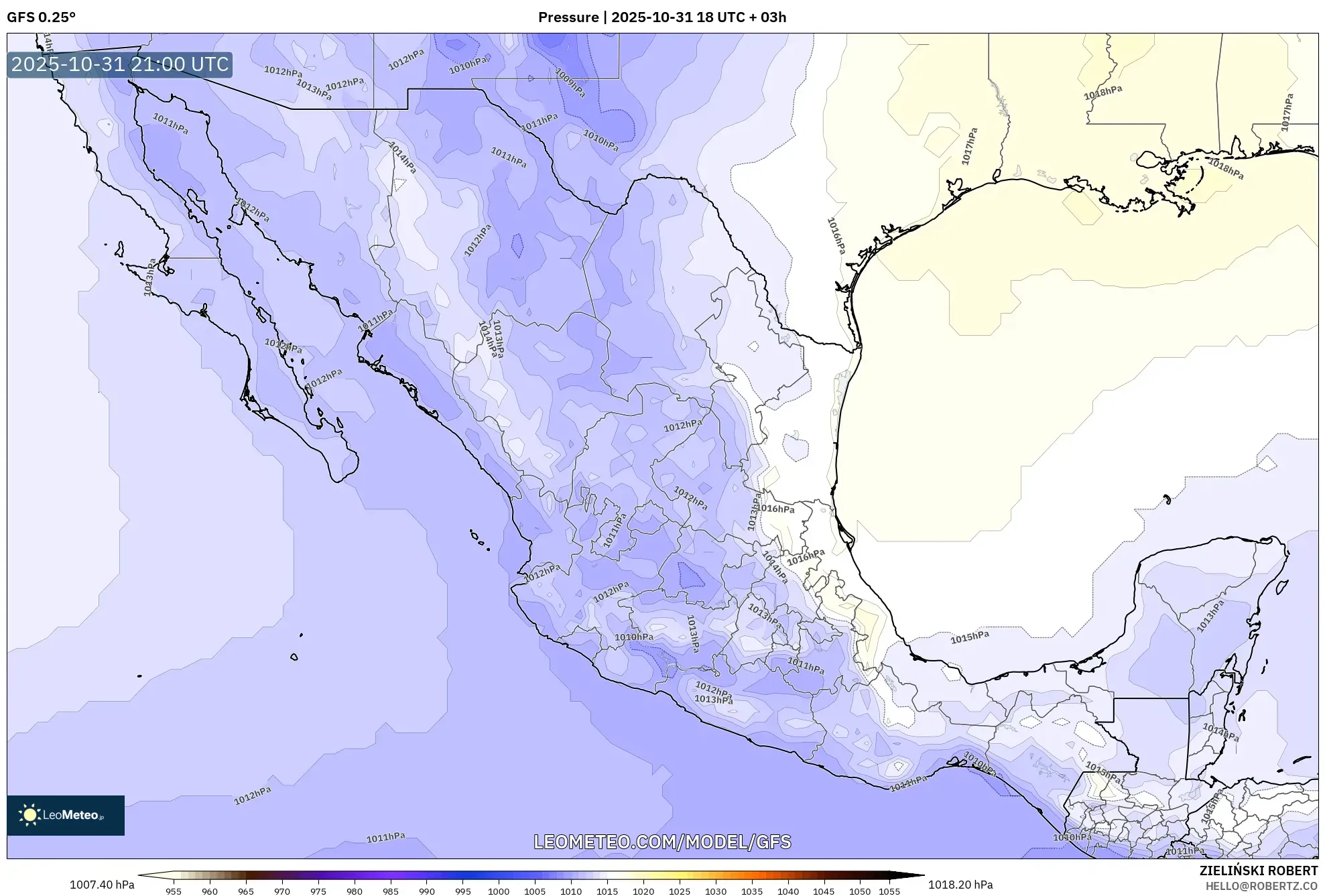 GFS model - Mexico, Pressure GFS model - Mexico, Pressure