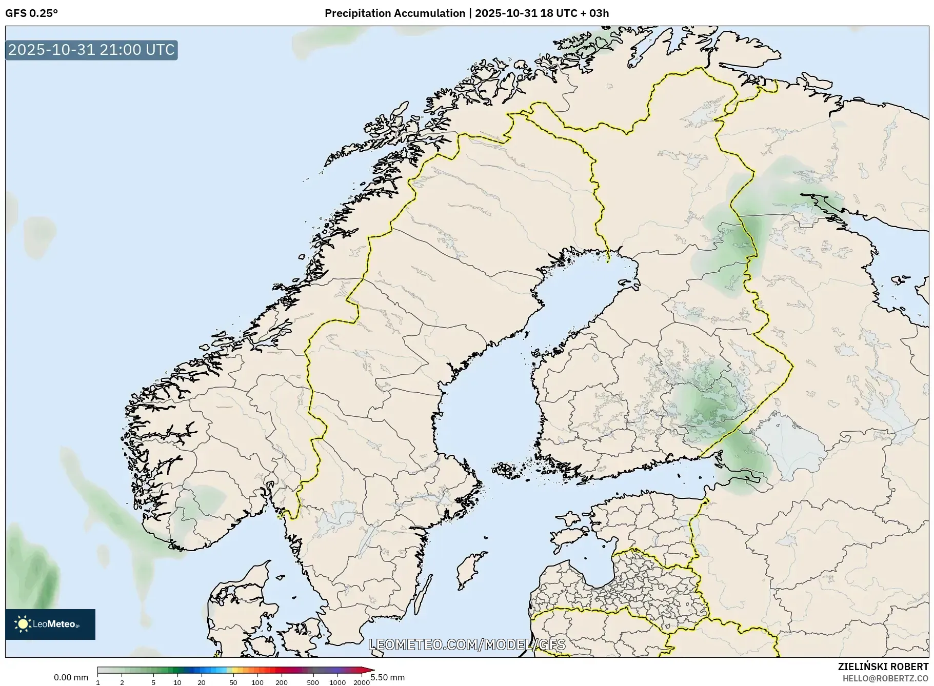 GFS model - Scandinavia, Precipitation Accumulation GFS model - Scandinavia, Precipitation Accumulation