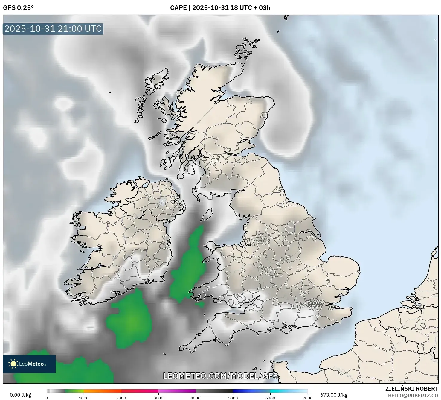 GFS model - United Kingdom, CAPE GFS model - United Kingdom, CAPE