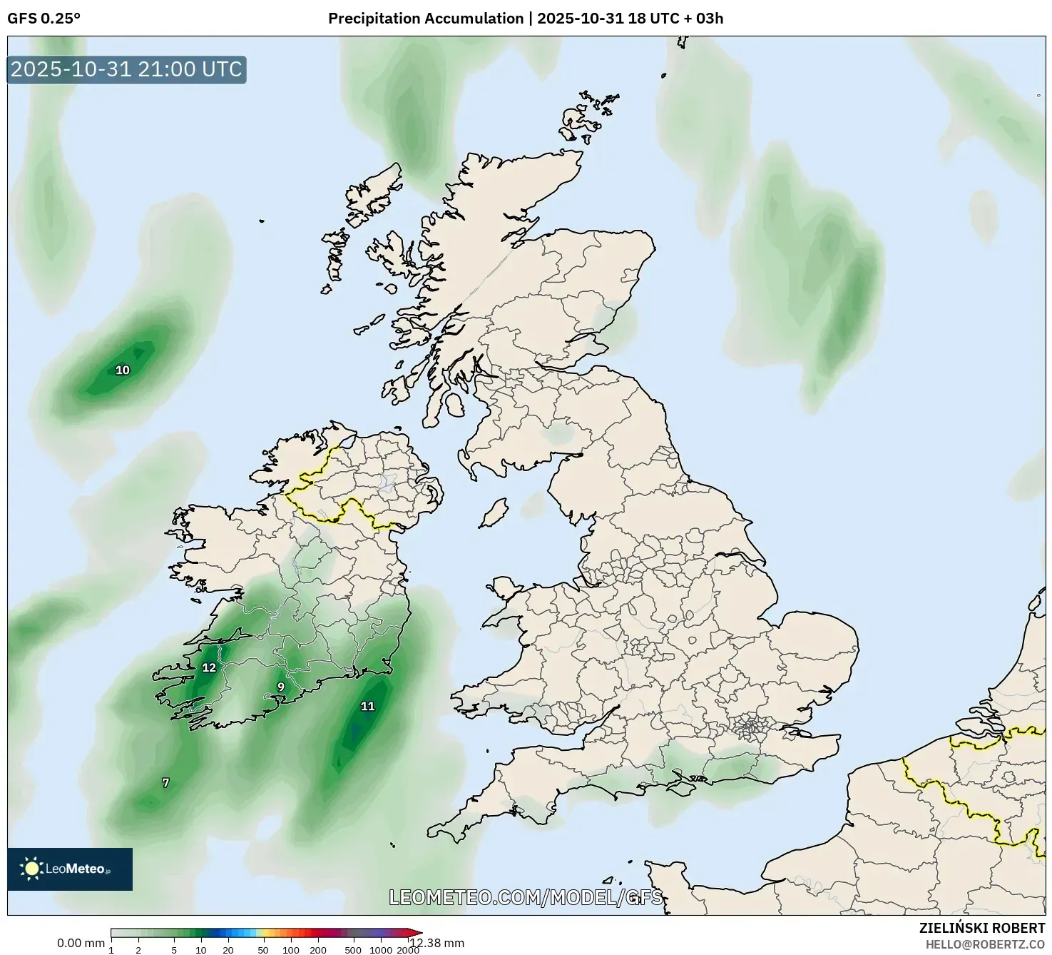 GFS model - United Kingdom, Precipitation Accumulation GFS model - United Kingdom, Precipitation Accumulation