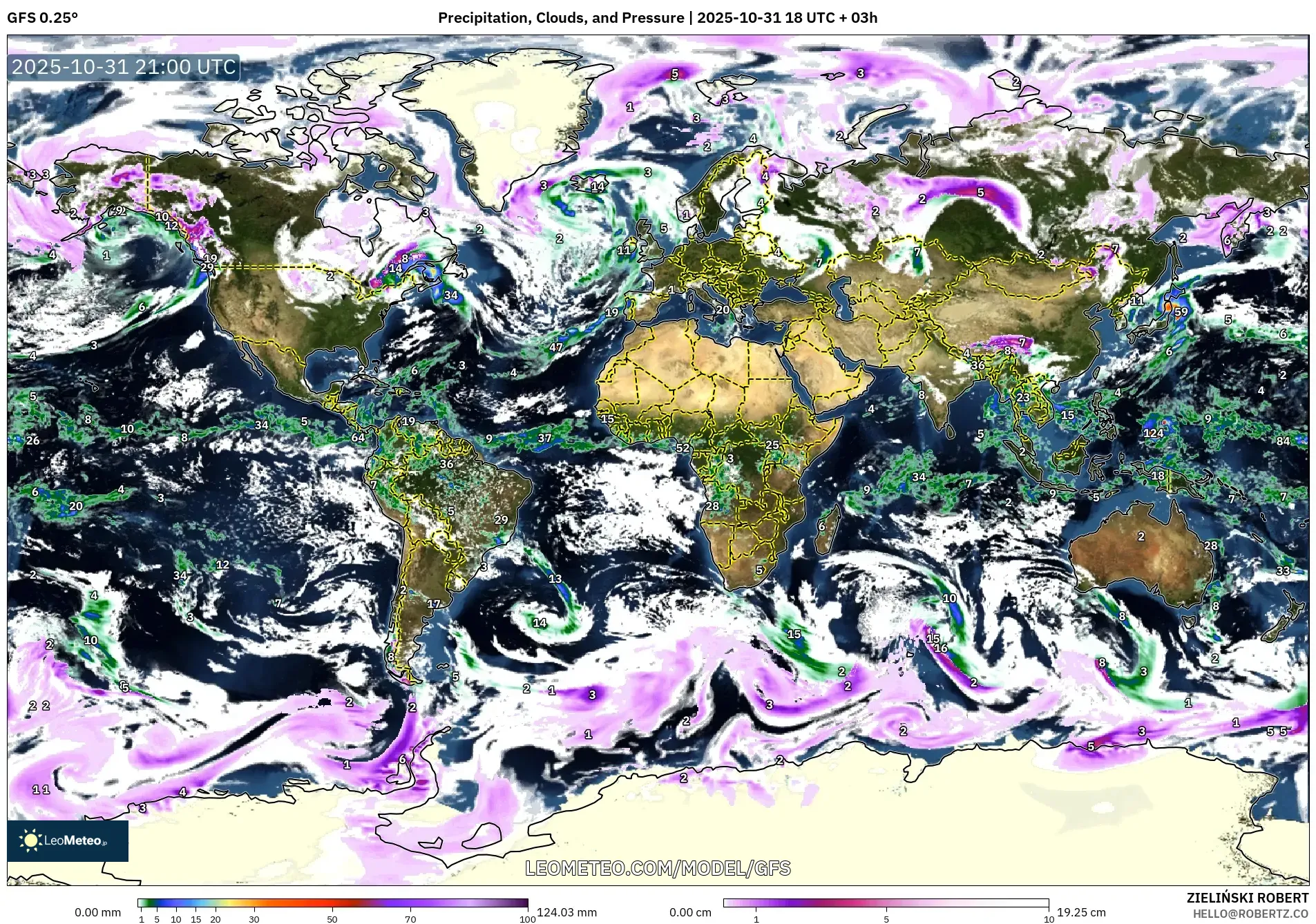 GFS model - World, Precipitation, Clouds, and Pressure GFS model - World, Precipitation, Clouds, and Pressure