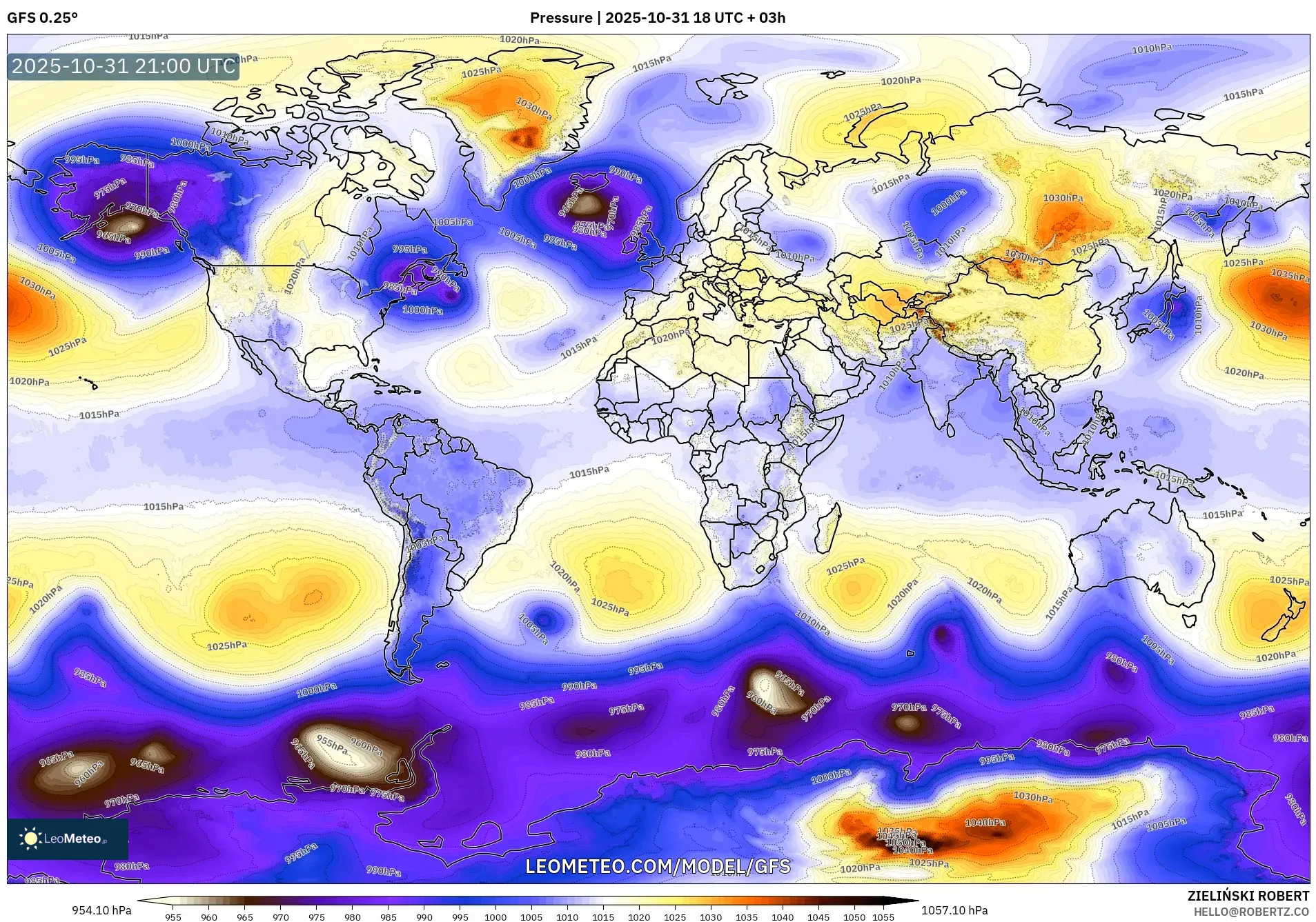GFS model - World, Pressure GFS model - World, Pressure