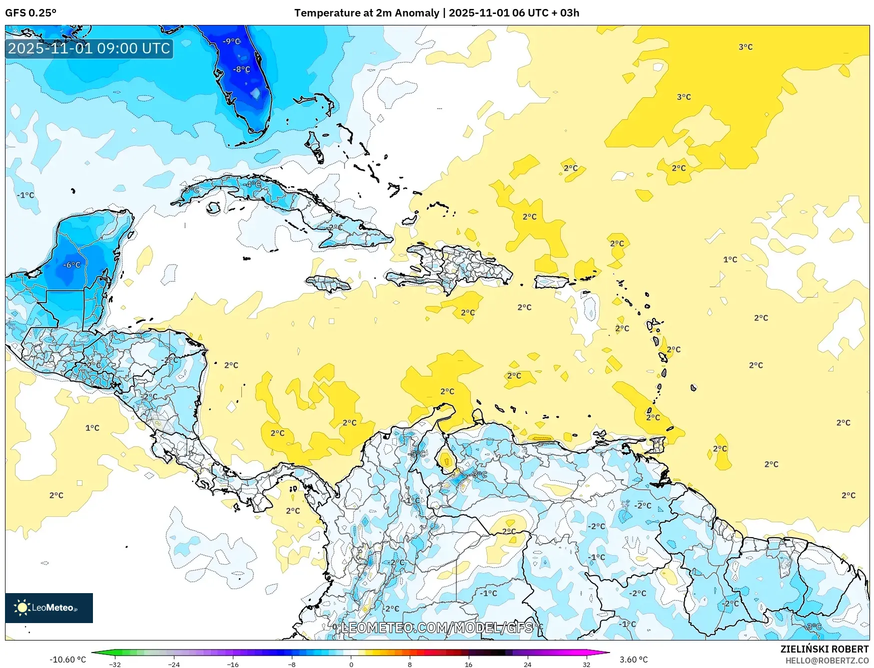 GFS model - Caribbean, Temperature at 2m Anomaly GFS model - Caribbean, Temperature at 2m Anomaly