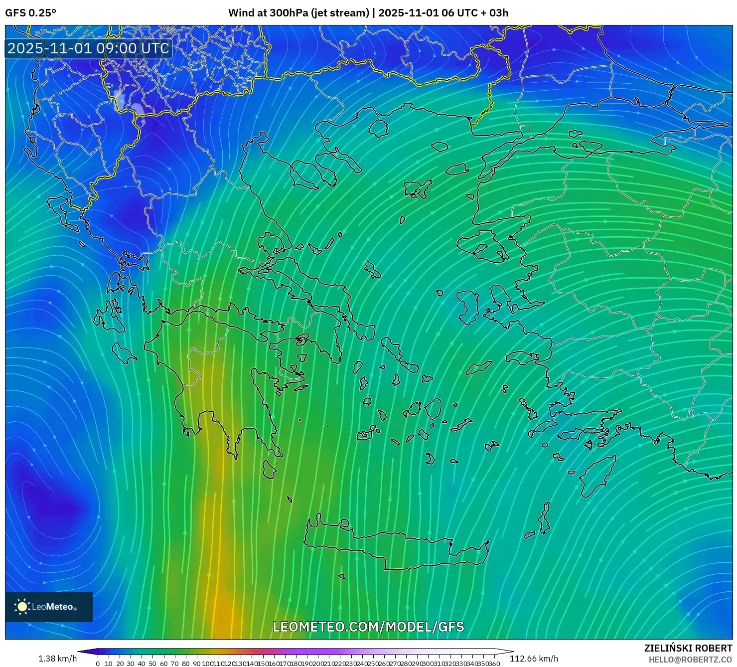 GFS model - Greece, Wind at 300hPa (jet stream) GFS model - Greece, Wind at 300hPa (jet stream)