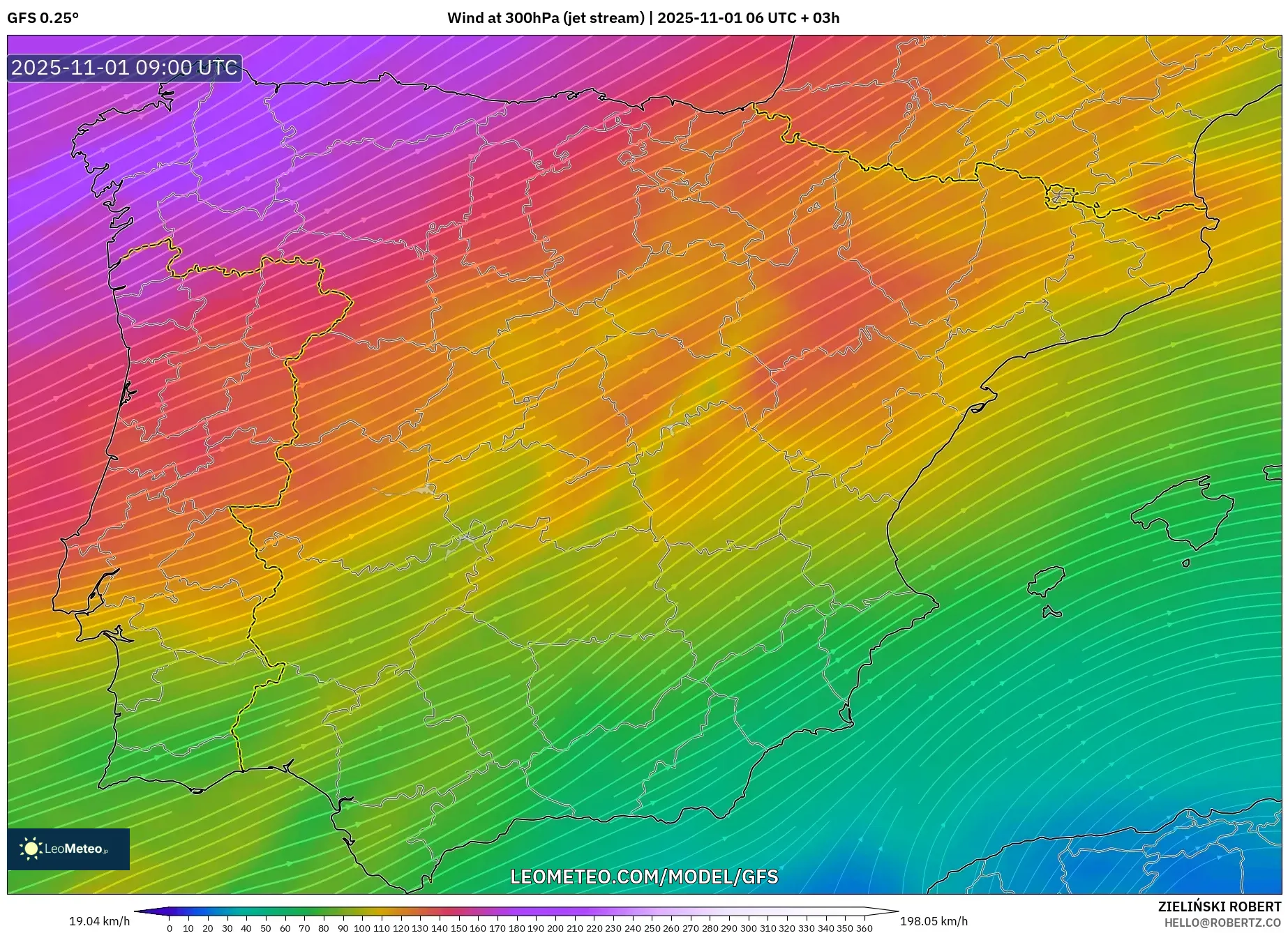 GFS model - Spain, Wind at 300hPa (jet stream) GFS model - Spain, Wind at 300hPa (jet stream)