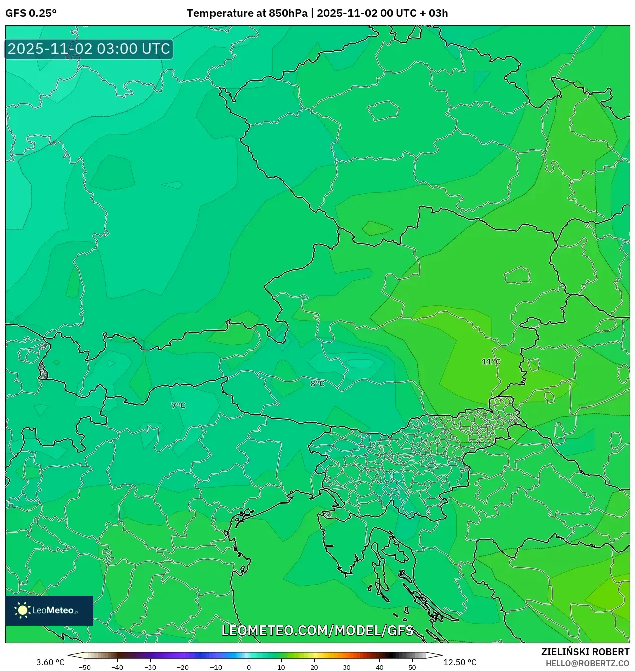 GFS model - Austria, Temperature at 850hPa GFS model - Austria, Temperature at 850hPa