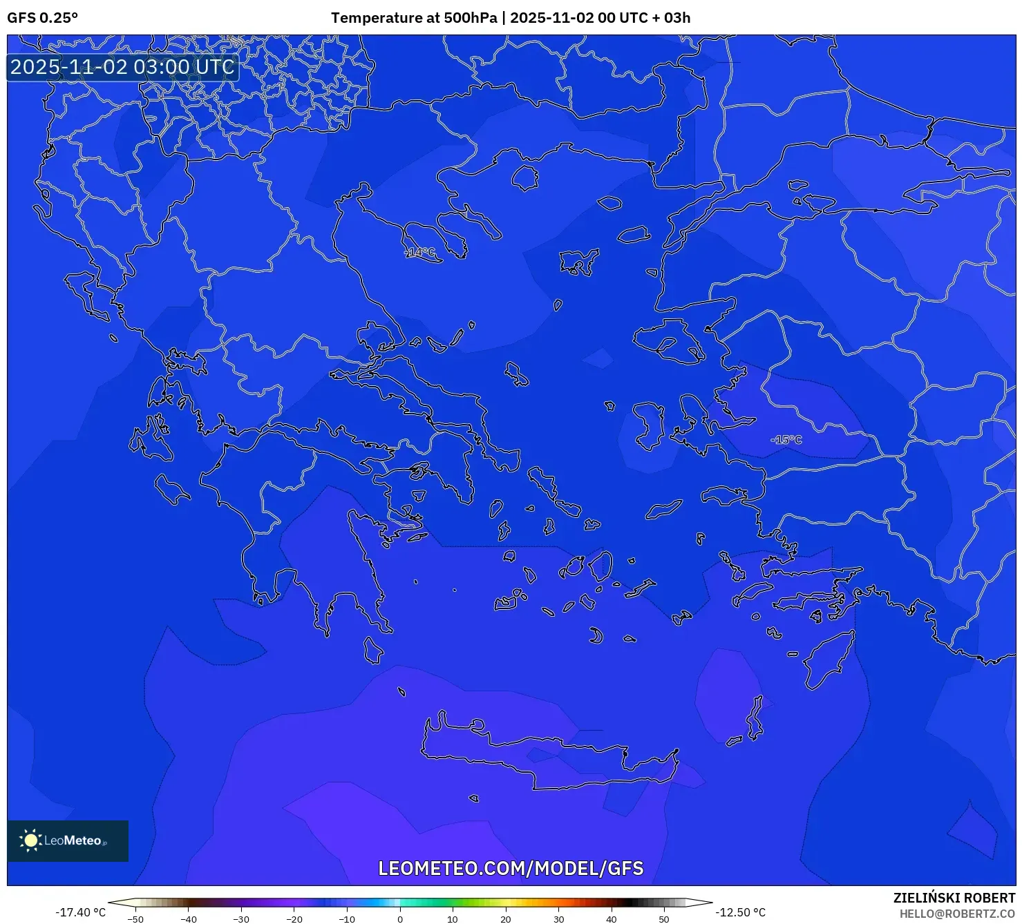 GFS model - Greece, Temperature at 500hPa GFS model - Greece, Temperature at 500hPa