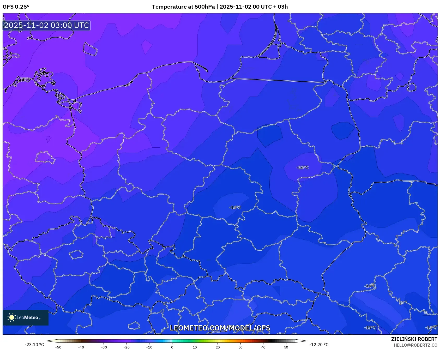 GFS model - Poland, Temperature at 500hPa GFS model - Poland, Temperature at 500hPa