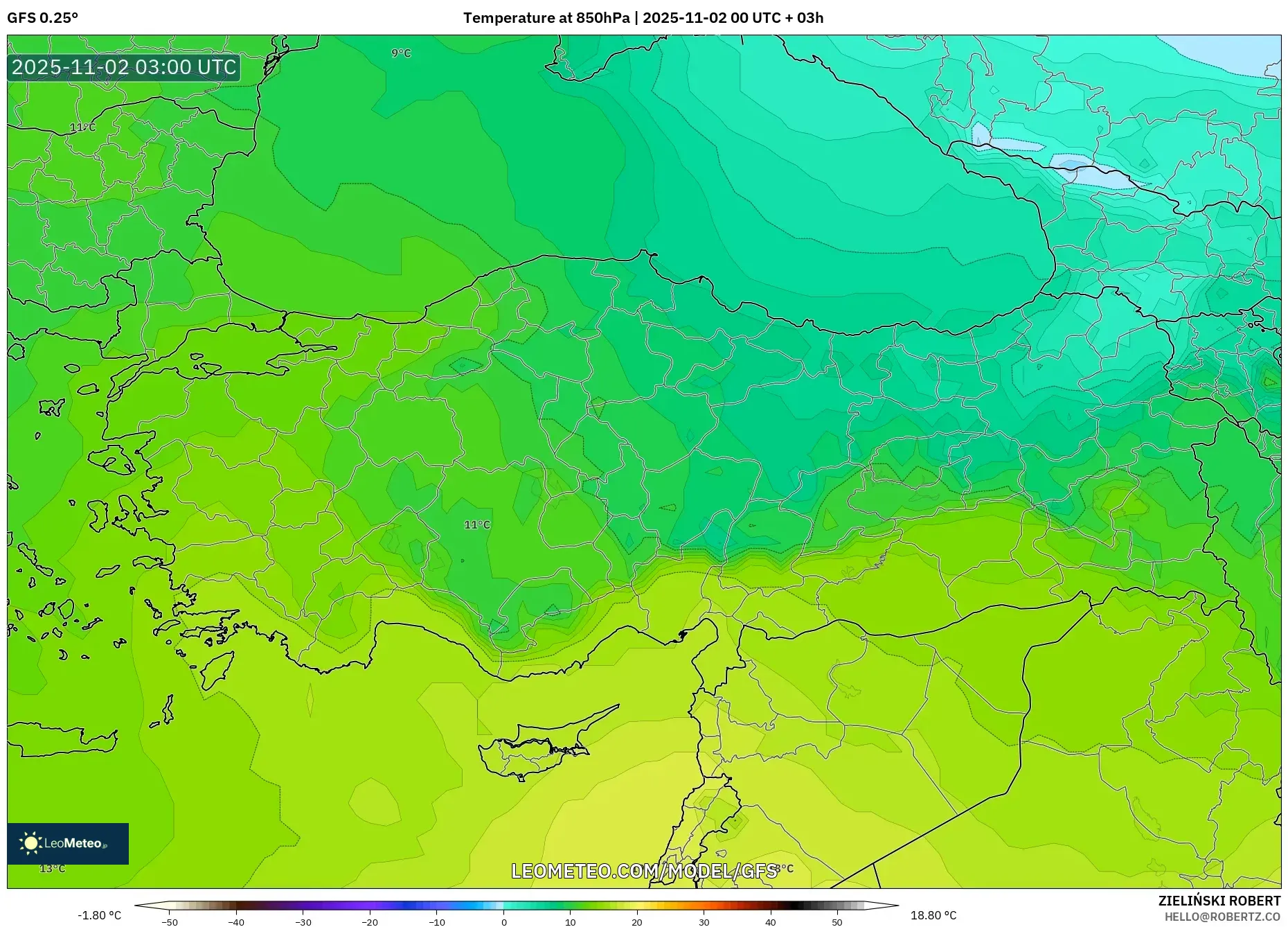 GFS model - Turkey, Temperature at 850hPa GFS model - Turkey, Temperature at 850hPa