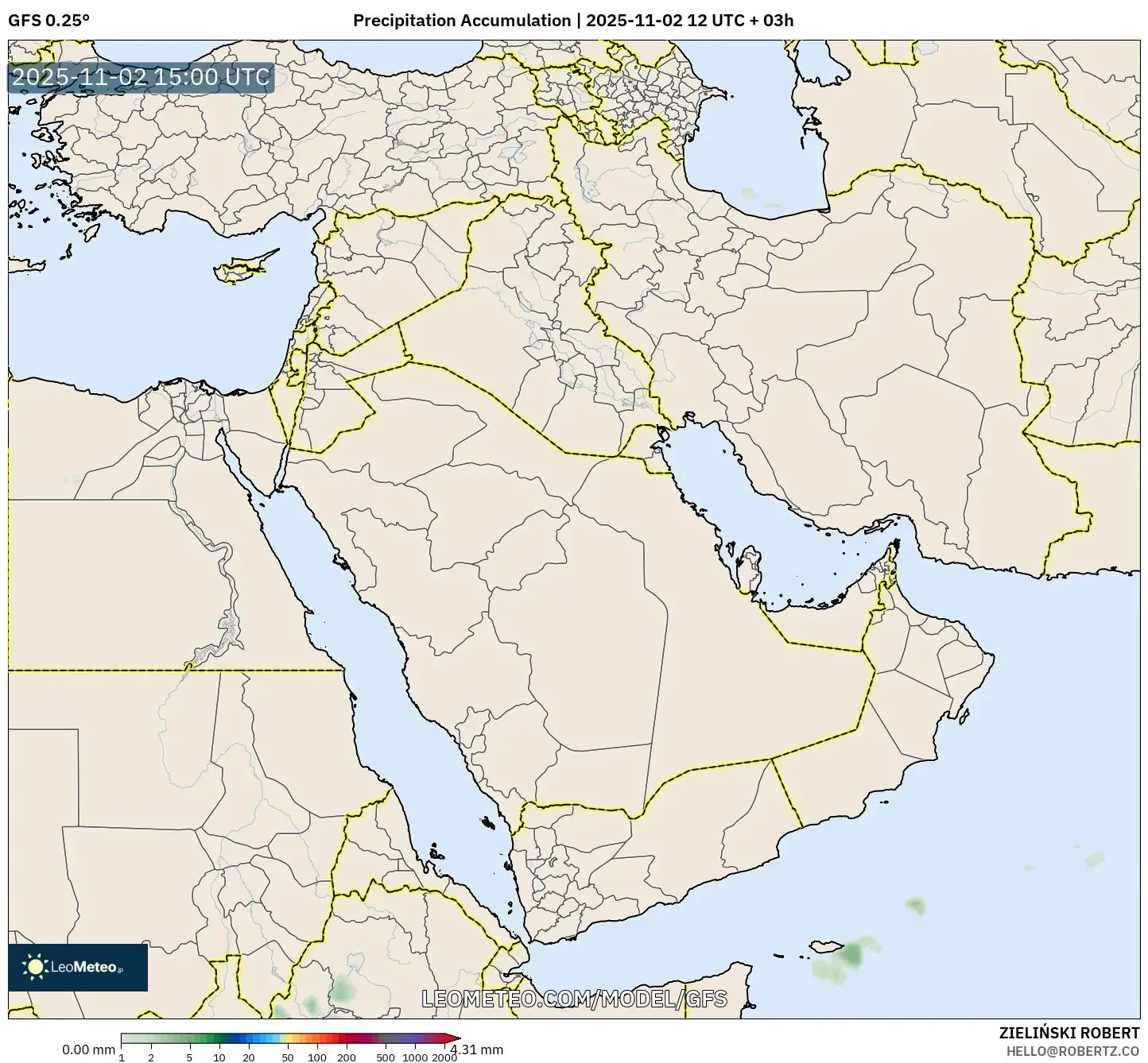 GFS model - Middle East, Precipitation Accumulation