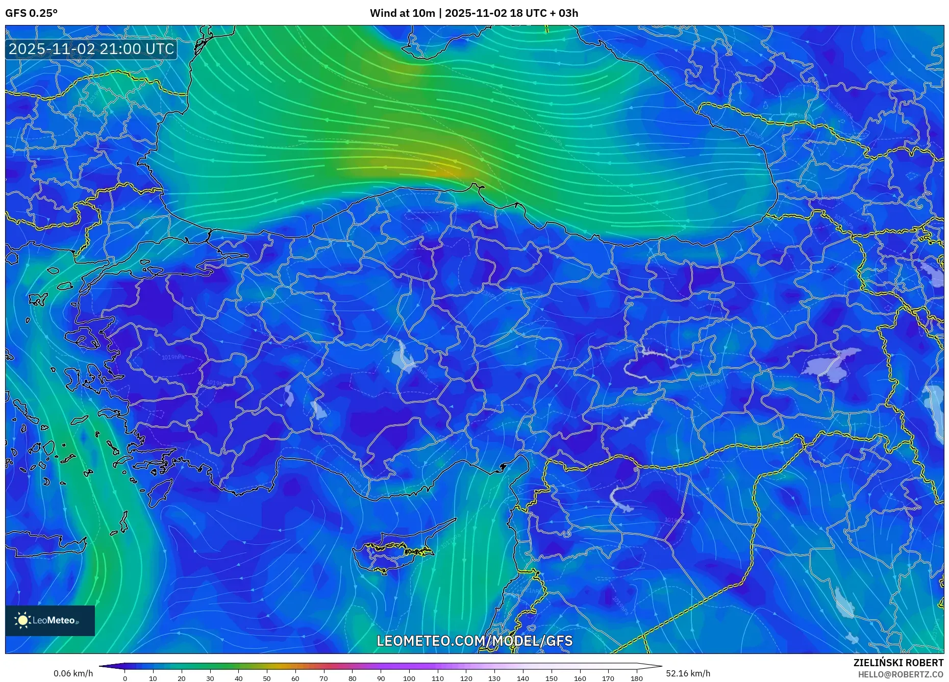 GFS model - Turkey, Wind at 10m