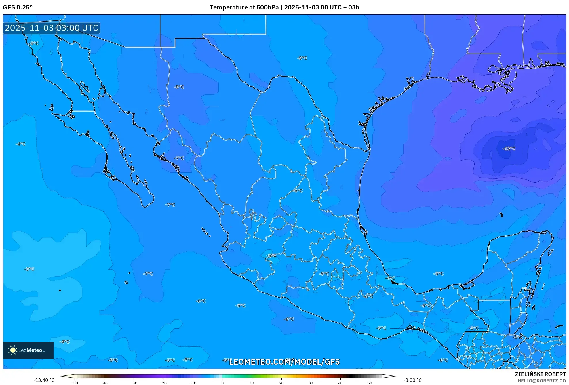 GFS model - Mexico, Temperature at 500hPa