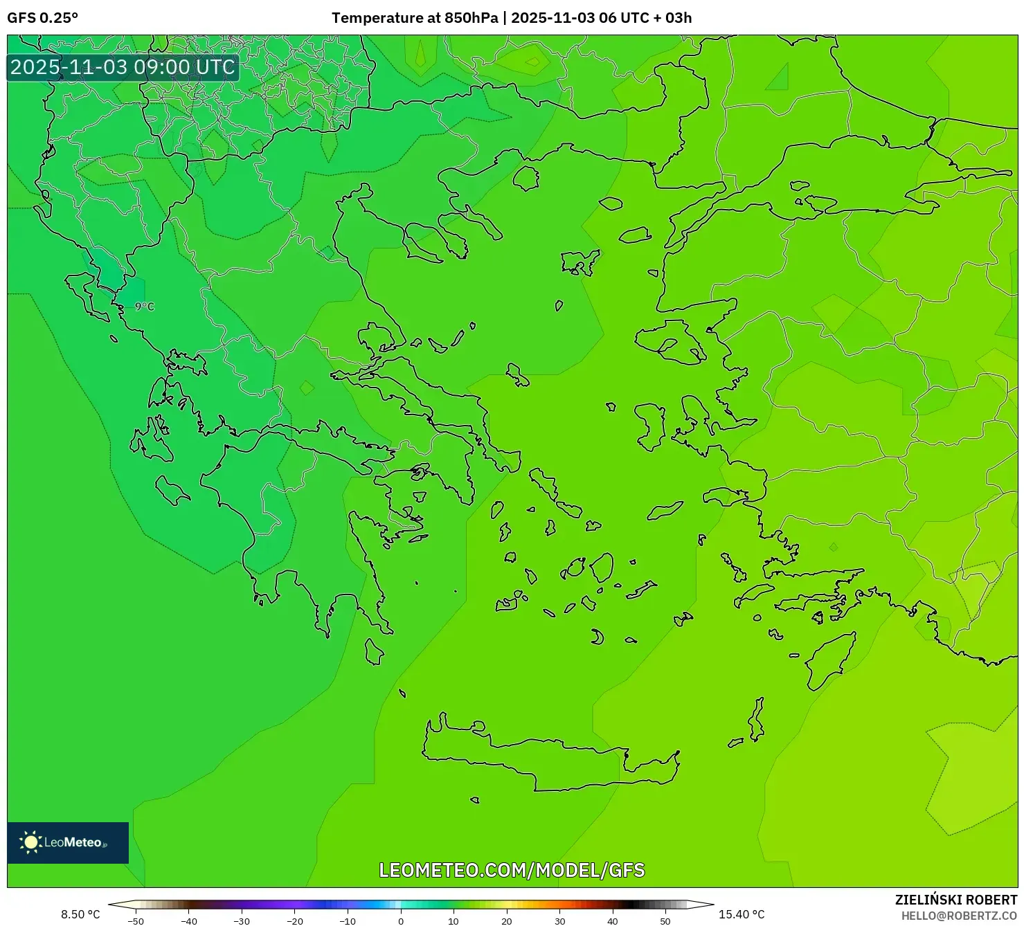 GFS model - Greece, Temperature at 850hPa