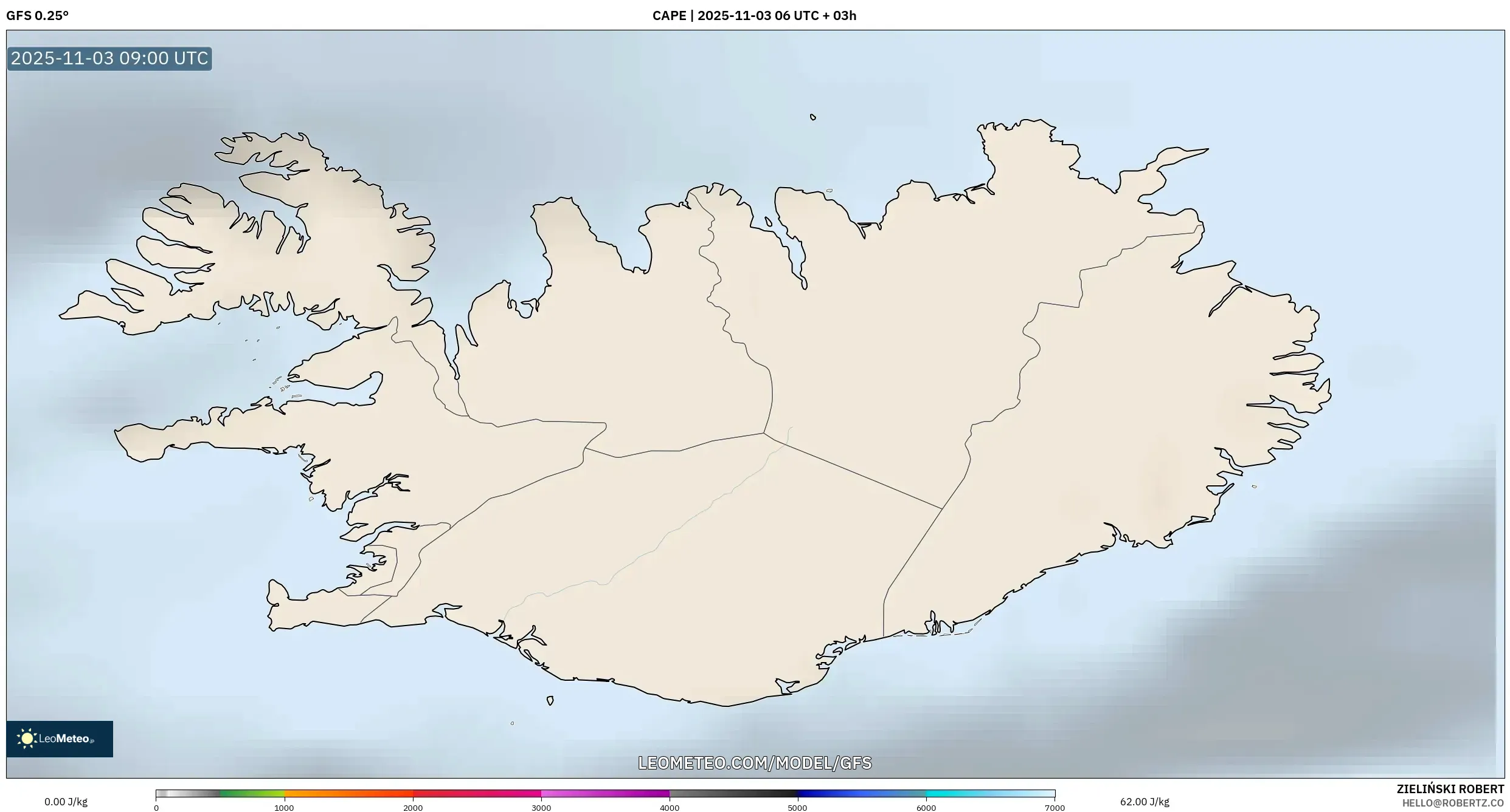 GFS model - Iceland, CAPE